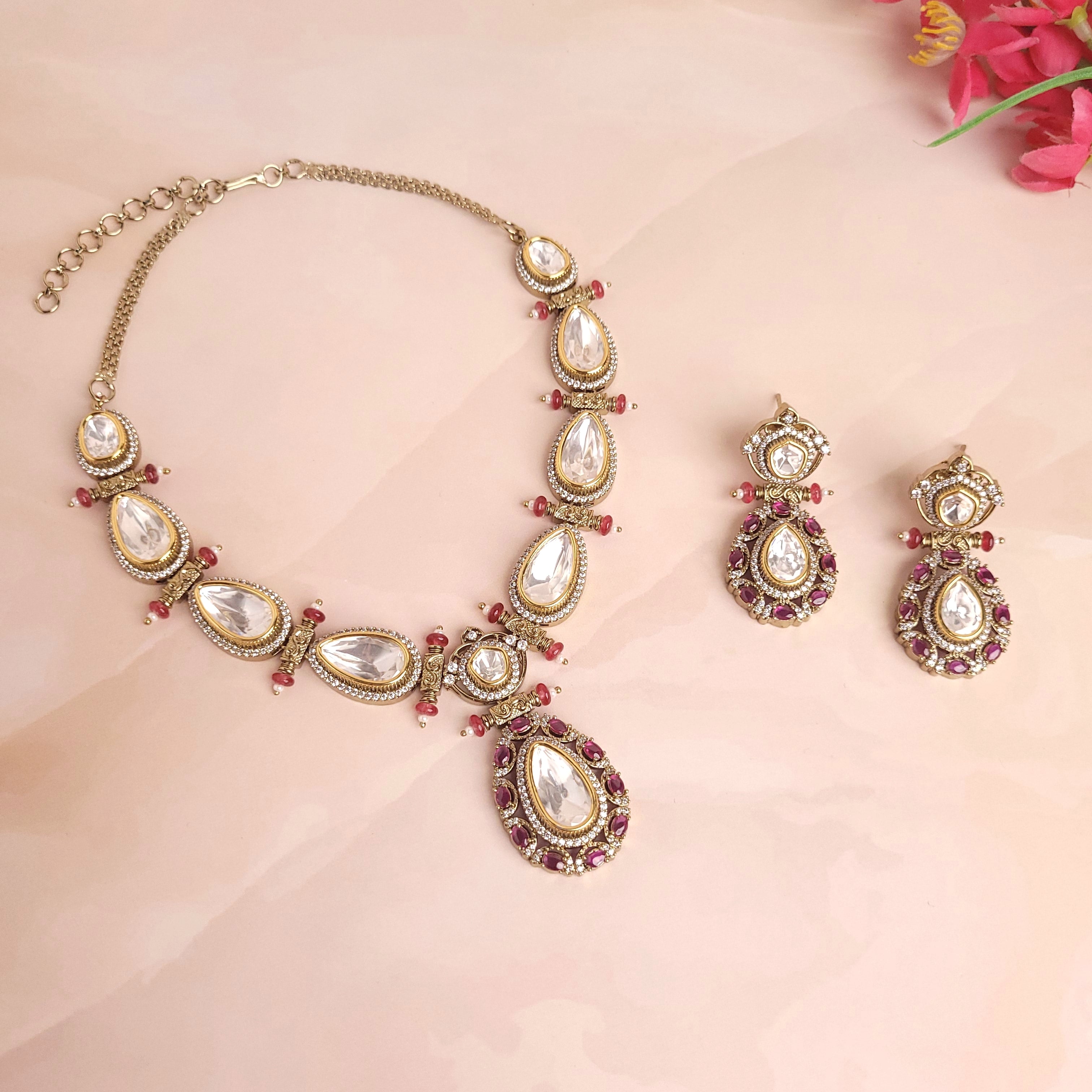 Beautiful Polki Kundan Jadau Antique Necklace Set showcasing intricate design and elegance.