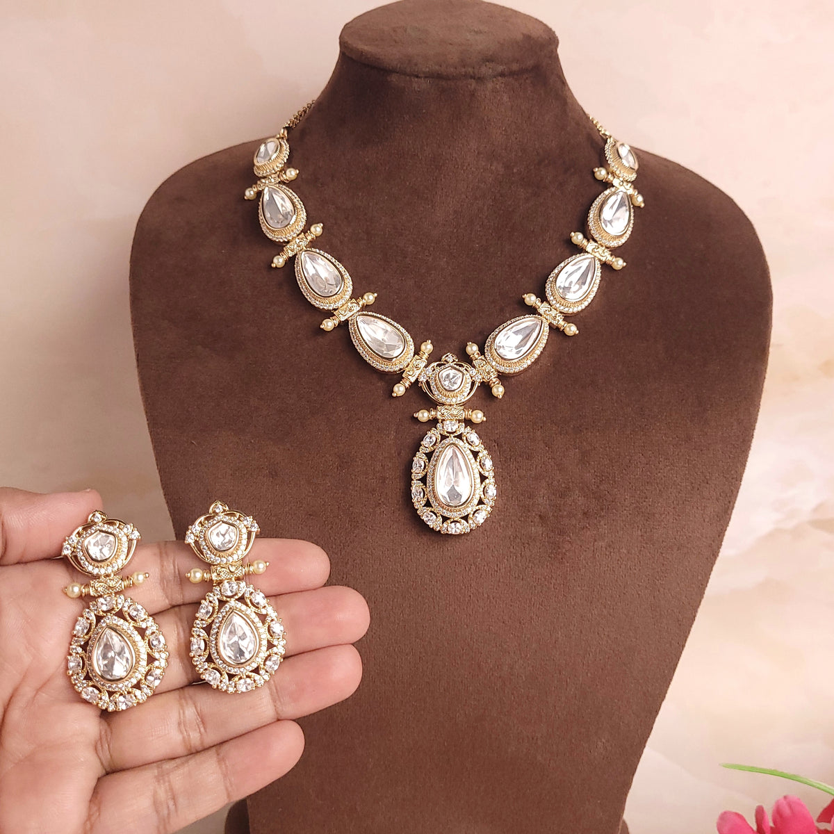 Beautiful Polki Kundan Jadau Necklace Set | Perfect for Special Occassion - Polki Bliss