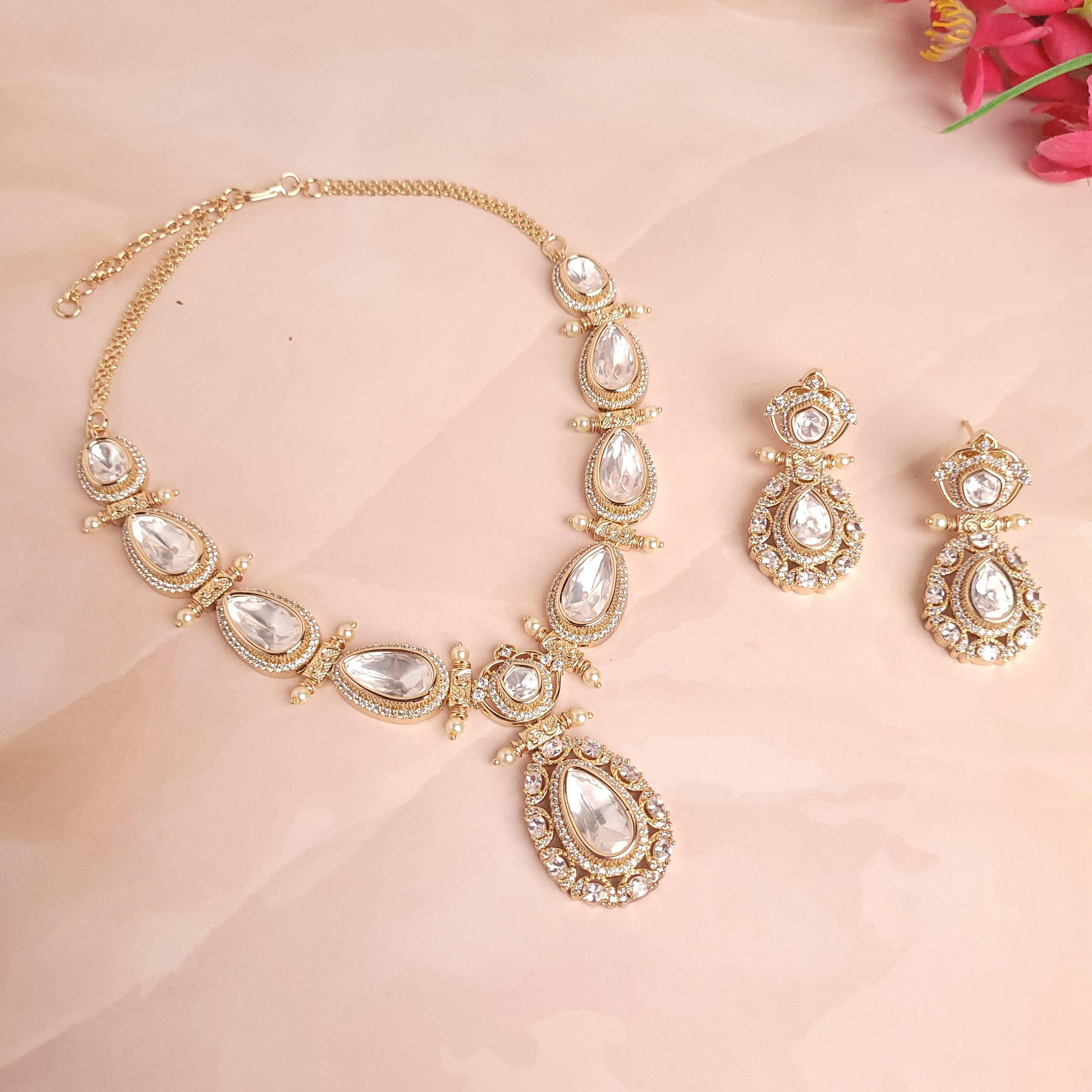 Beautiful Polki Kundan Jadau Necklace Set | Perfect for Special Occassion - Polki Bliss