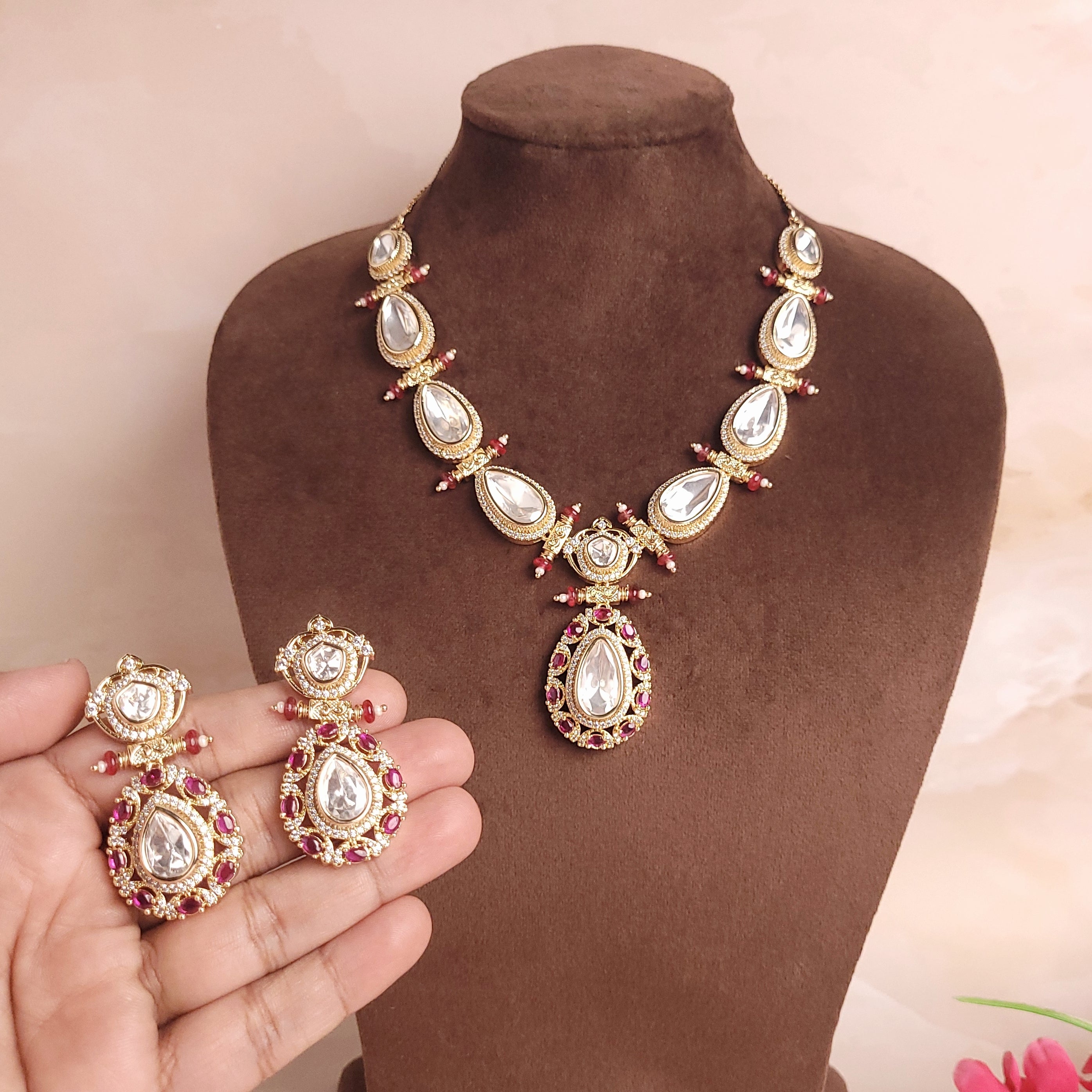 Beautiful Polki Kundan Jadau Necklace Set | Perfect for Special Occassion - Polki Bliss