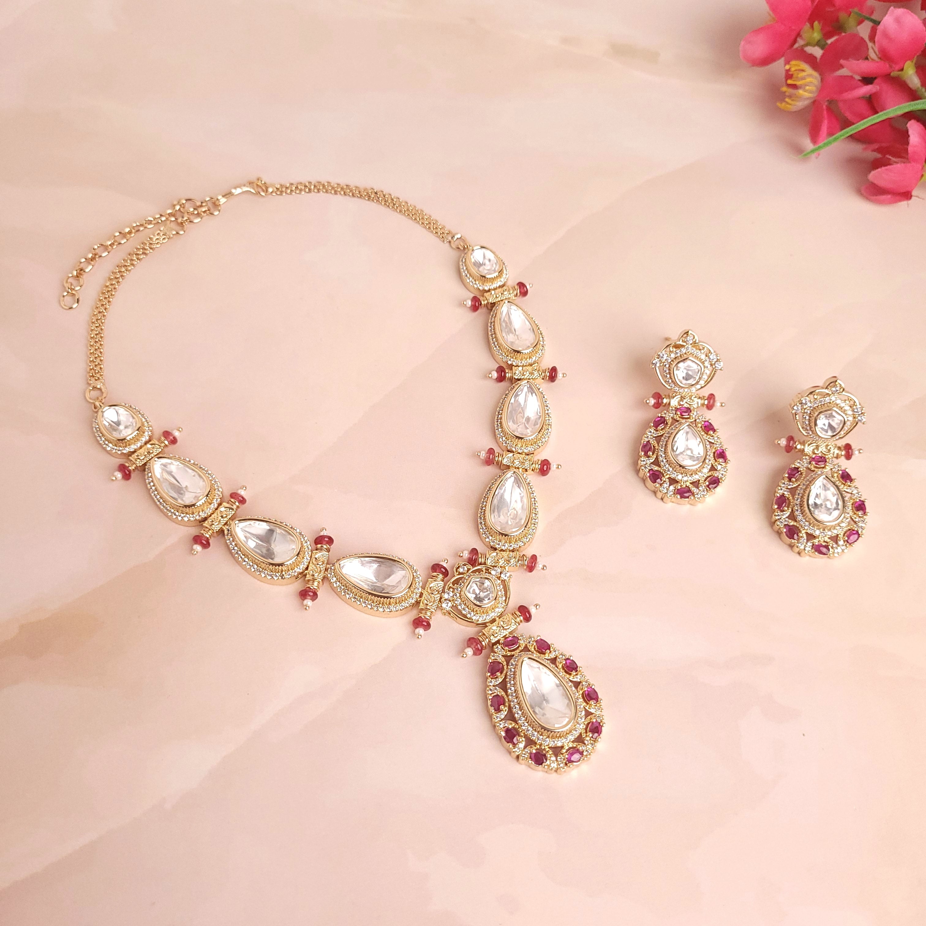 Beautiful Polki Kundan Jadau Necklace Set | Perfect for Special Occassion - Polki Bliss