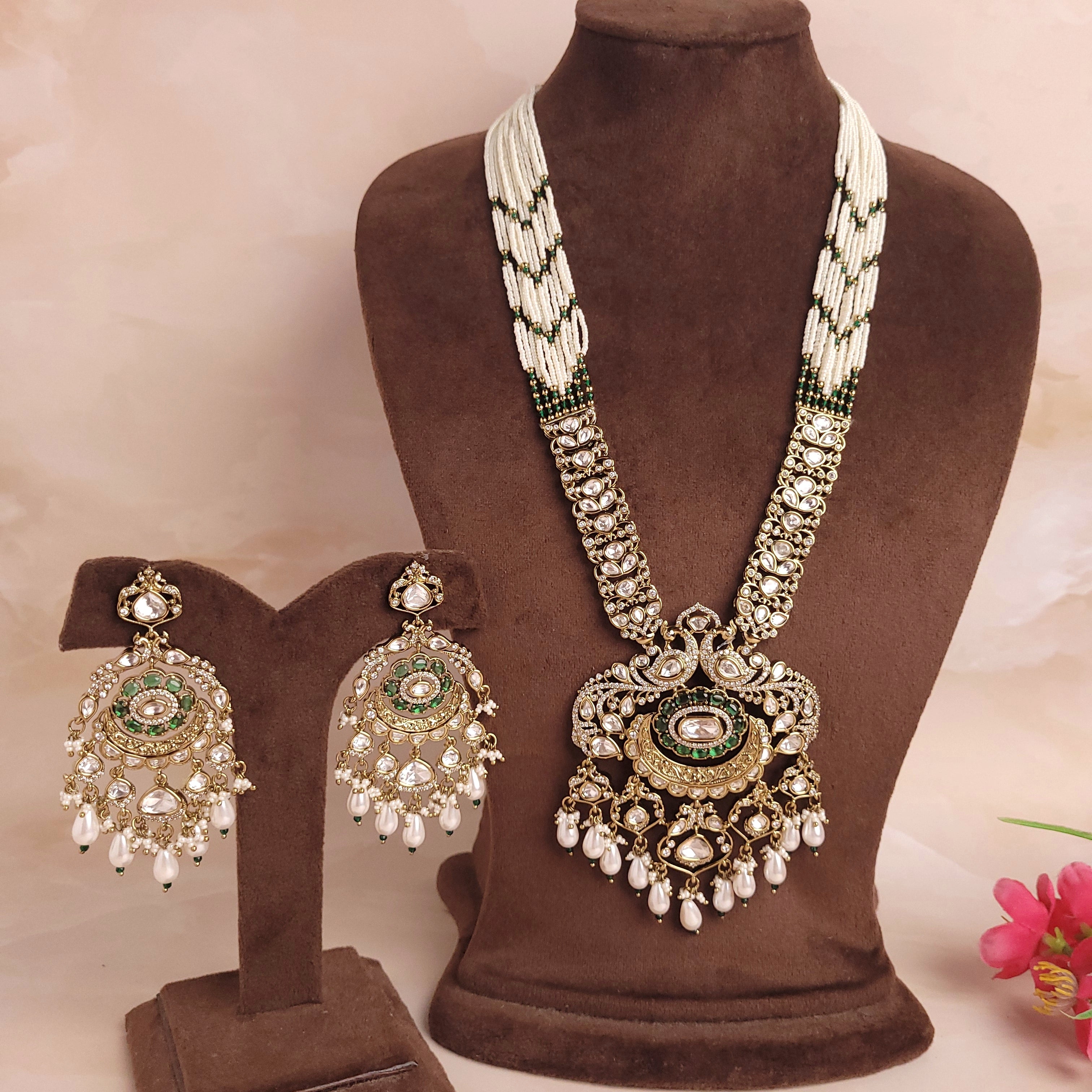 Multi Strand Regal Polki Kundan Antique Long Jewellery Set - Polki Bliss