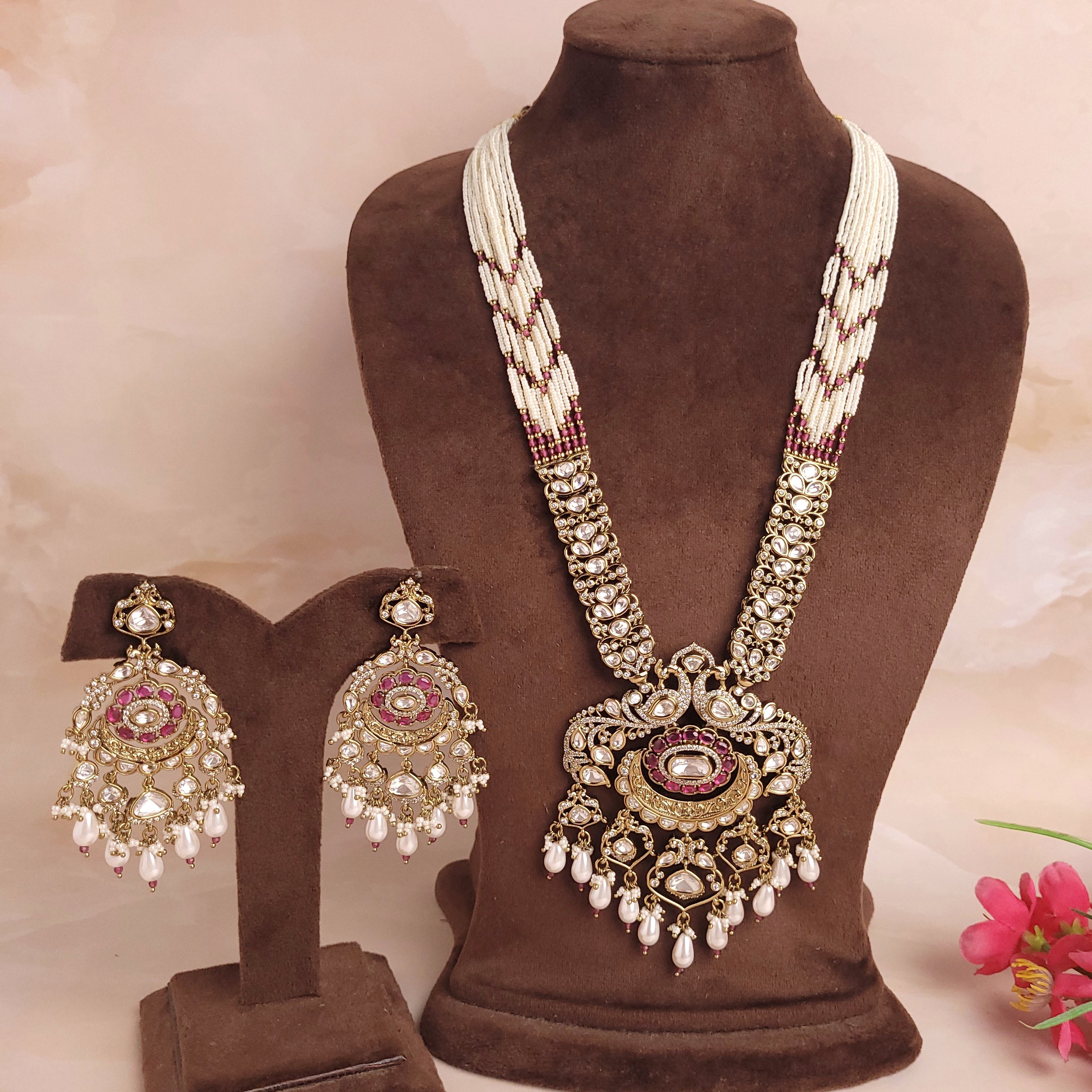 Multi Strand Regal Polki Kundan Antique Long Jewellery Set - Polki Bliss