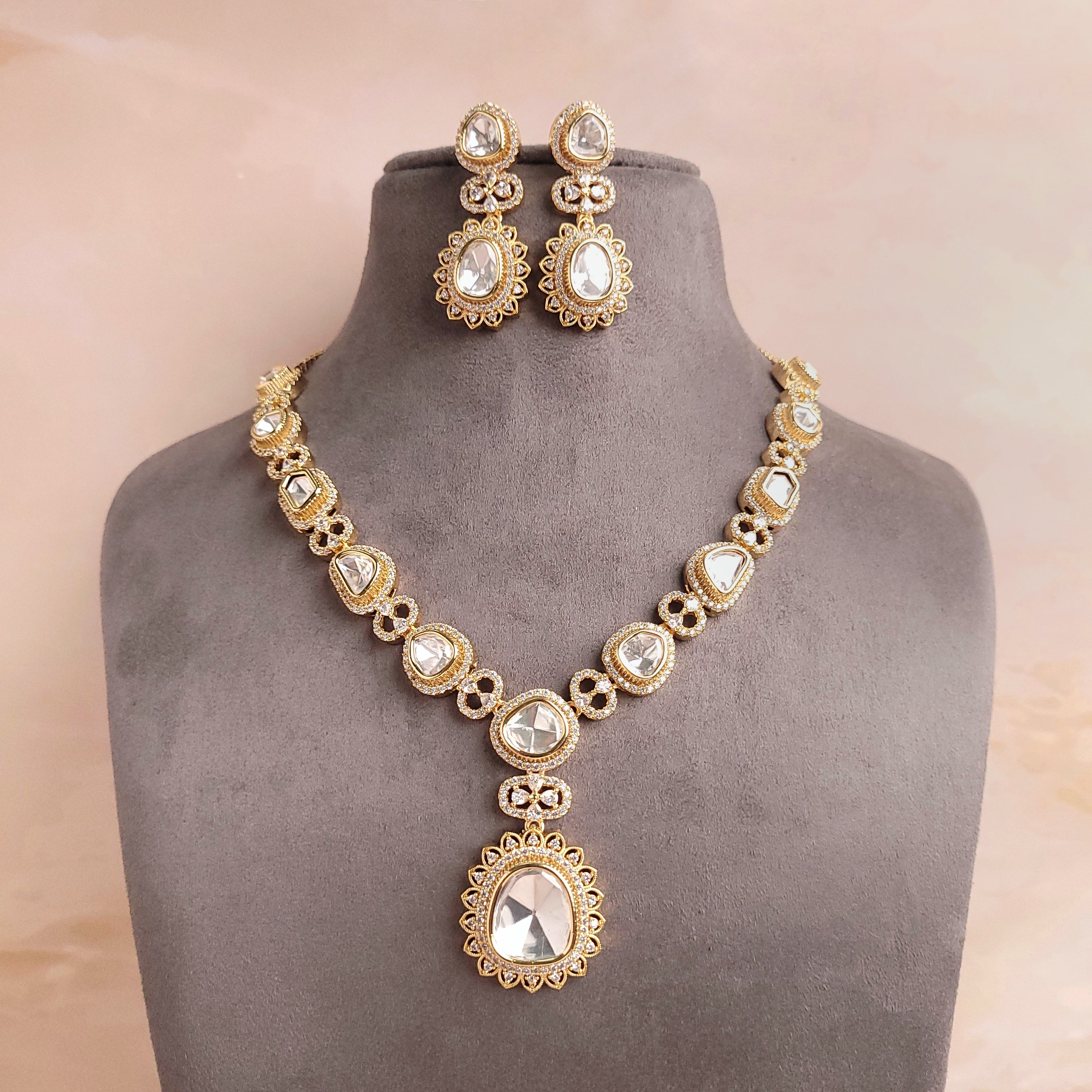 Timeless Elegance: Polki Kundan Bridal Necklace Set - Polki Bliss