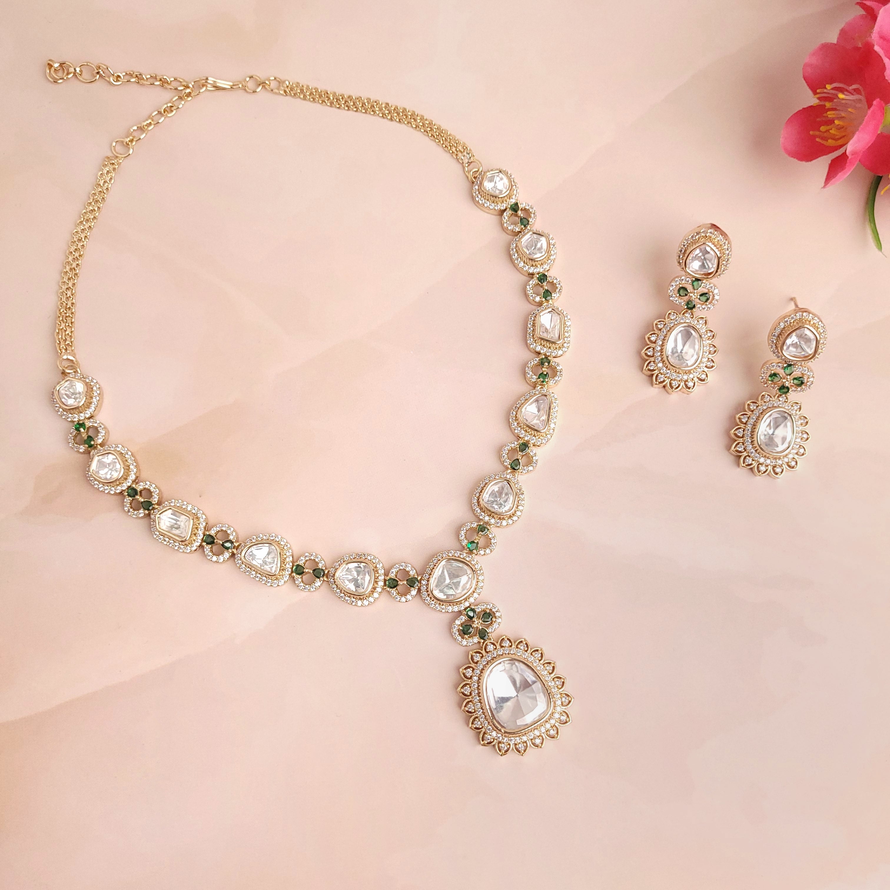 Timeless Elegance: Polki Kundan Bridal Necklace Set - Polki Bliss