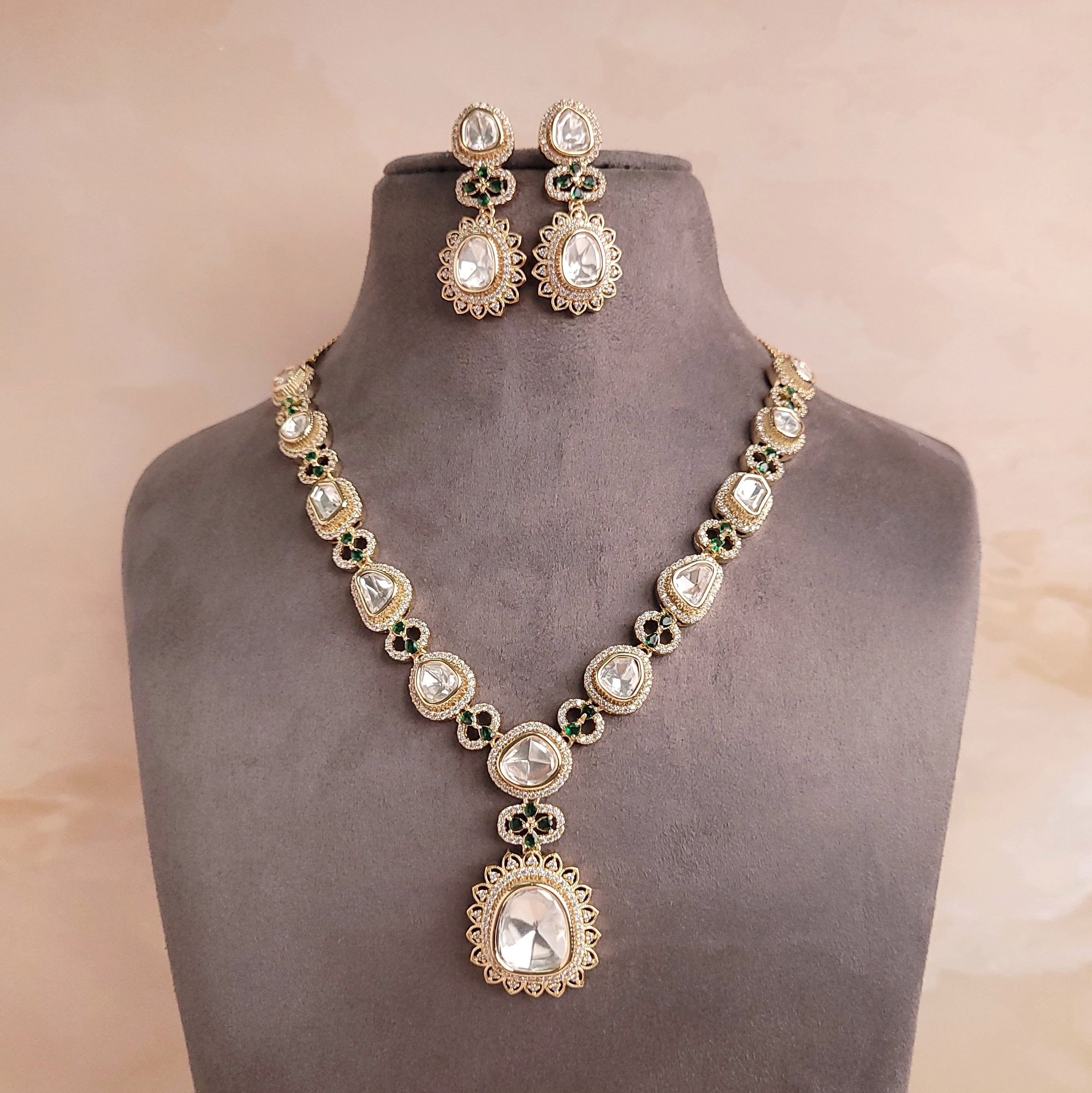 Timeless Elegance: Polki Kundan Bridal Necklace Set - Polki Bliss