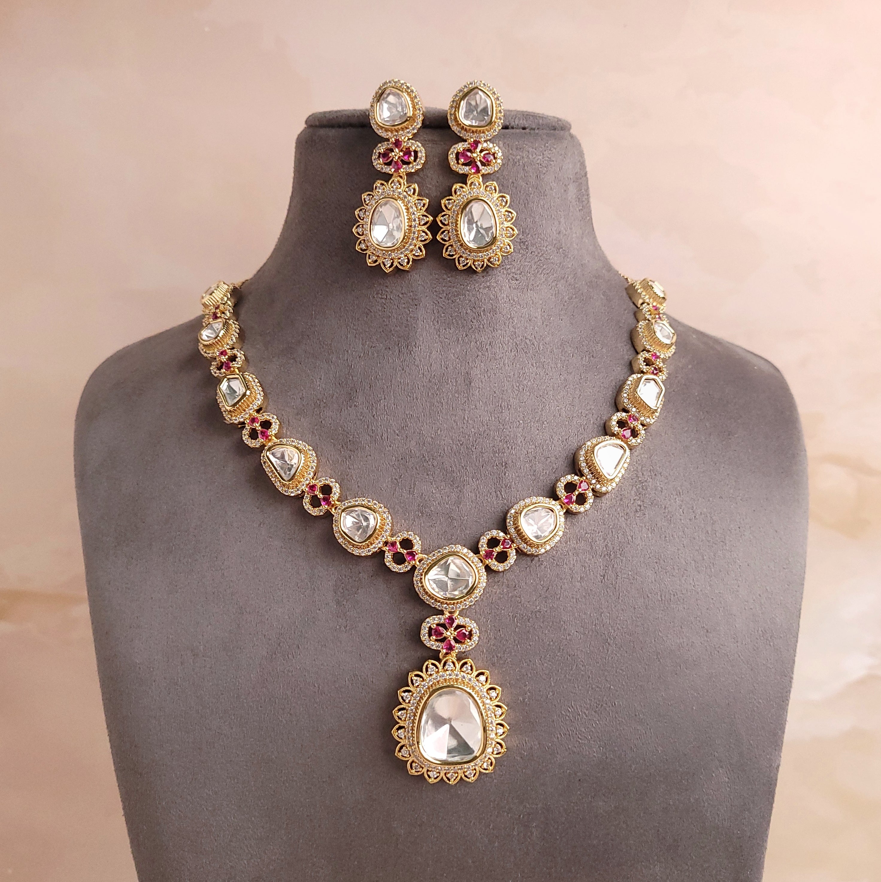 Timeless Elegance: Polki Kundan Bridal Necklace Set - Polki Bliss