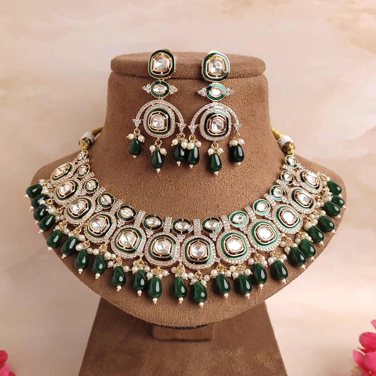 Meenakari Polki Kundan Wedding Jewellery Set - Polki Bliss