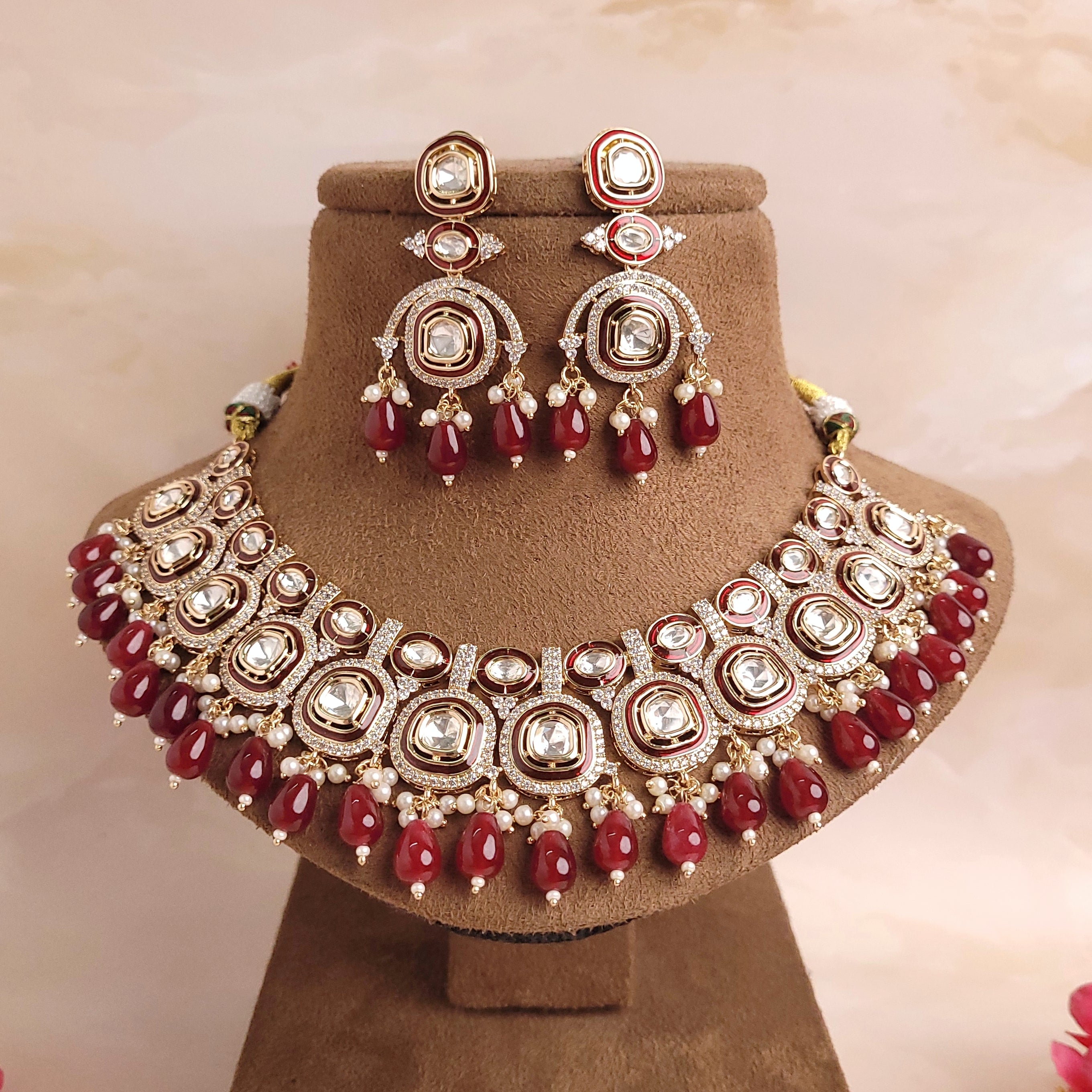 Meenakari Polki Kundan Wedding Jewellery Set - Polki Bliss