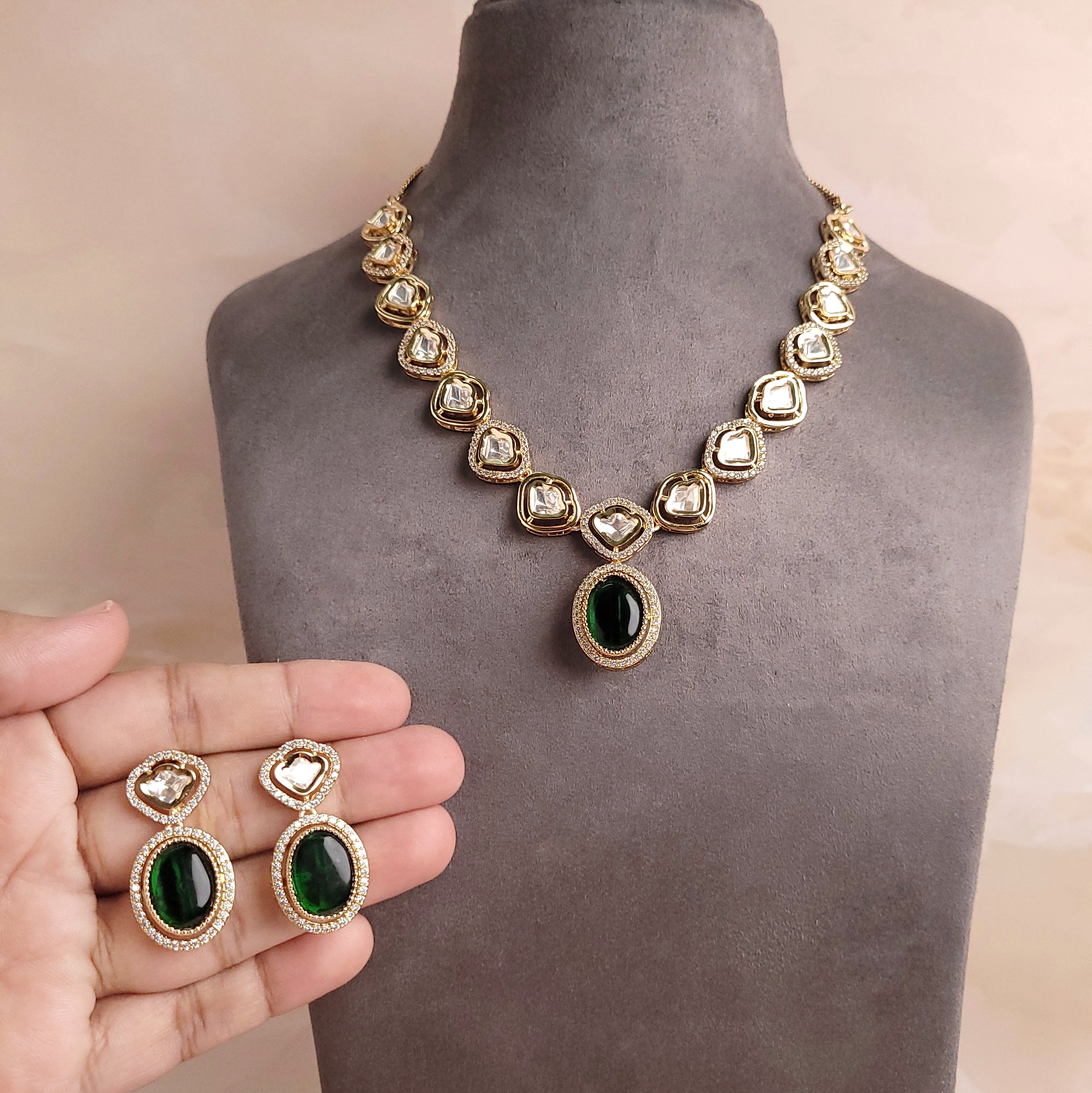 Polki Kundan Changable Stone Jewellery Set - Polki Bliss