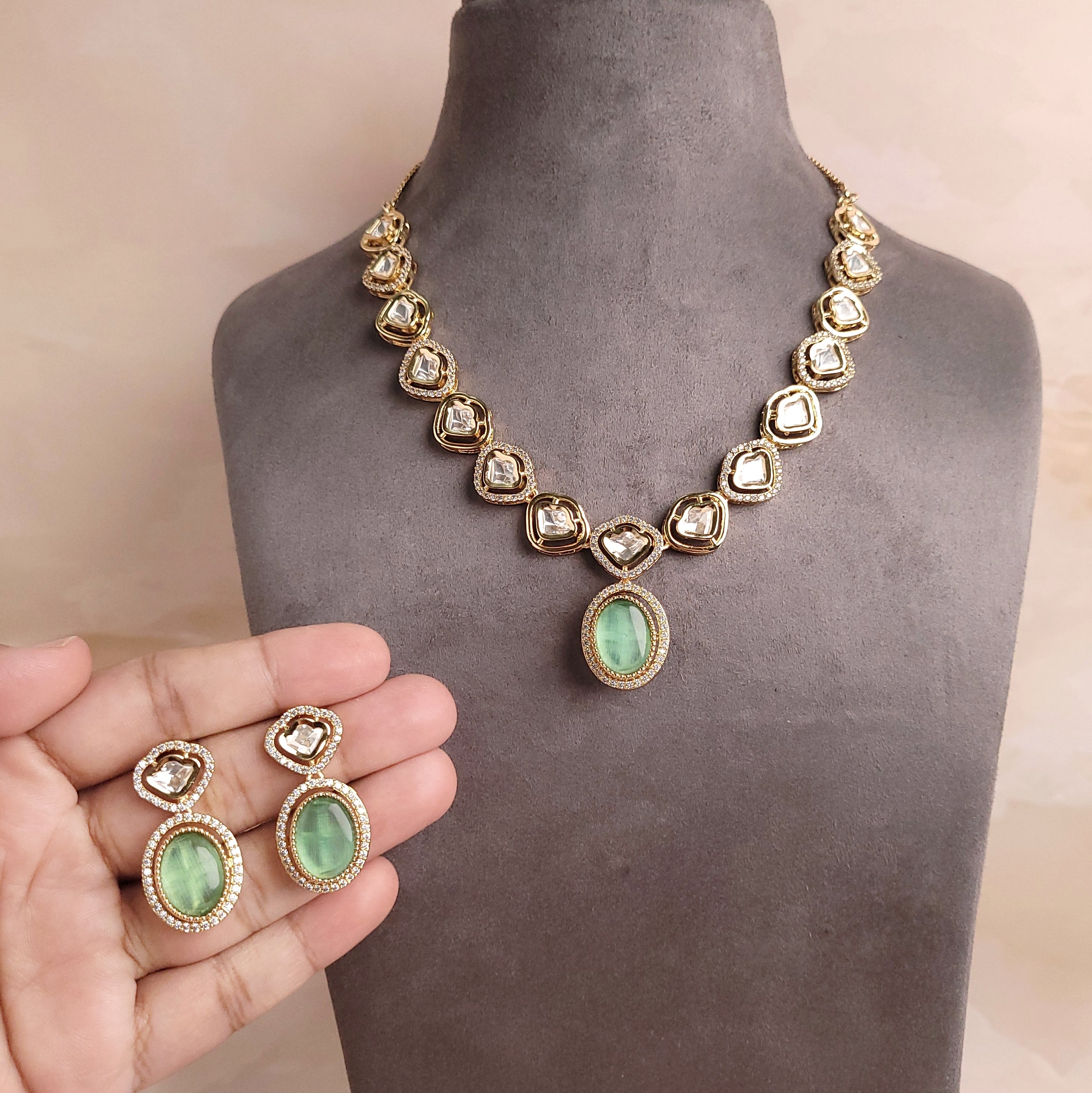 Polki Kundan Changable Stone Jewellery Set - Polki Bliss