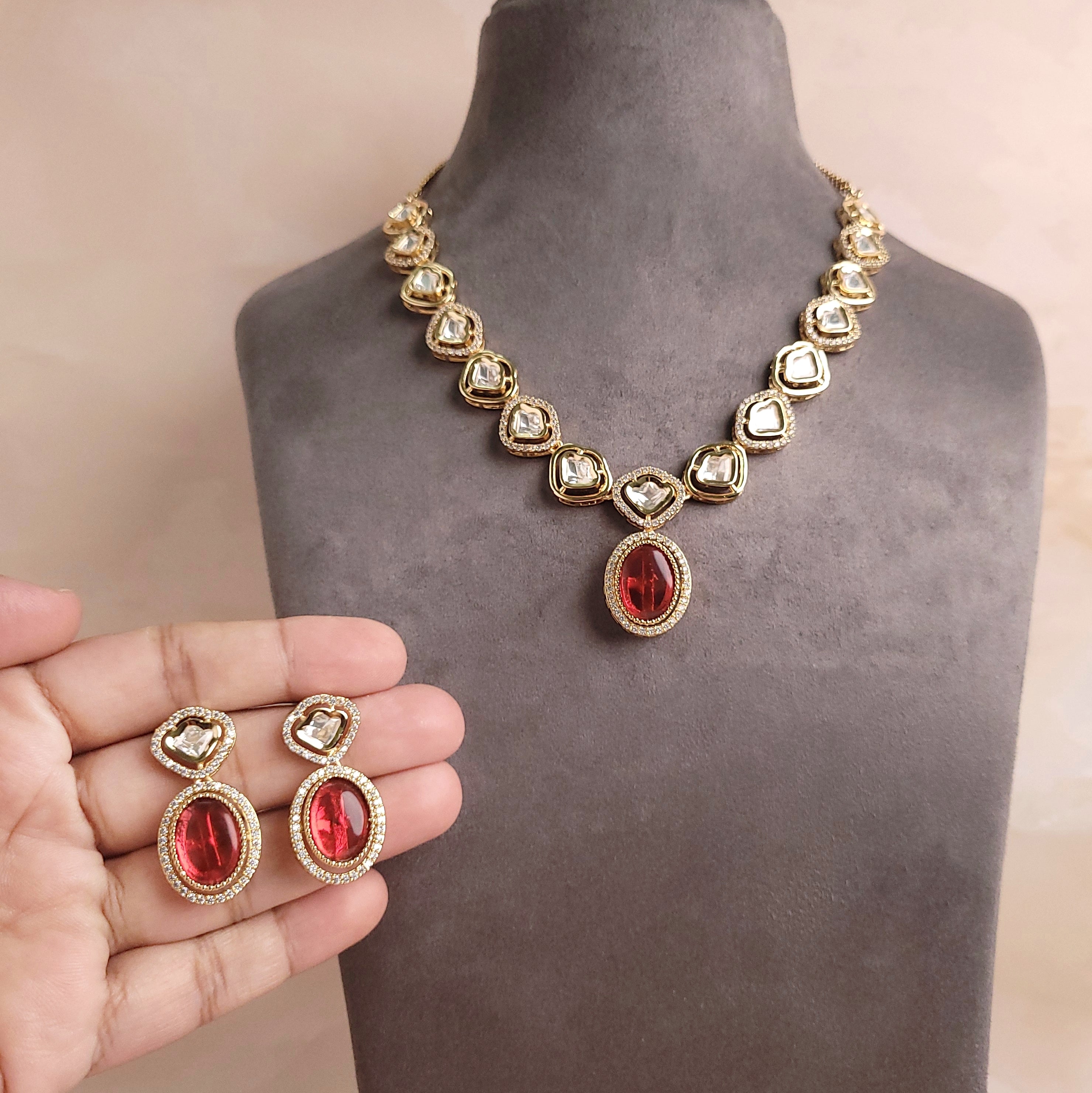 Polki Kundan Changable Stone Jewellery Set - Polki Bliss