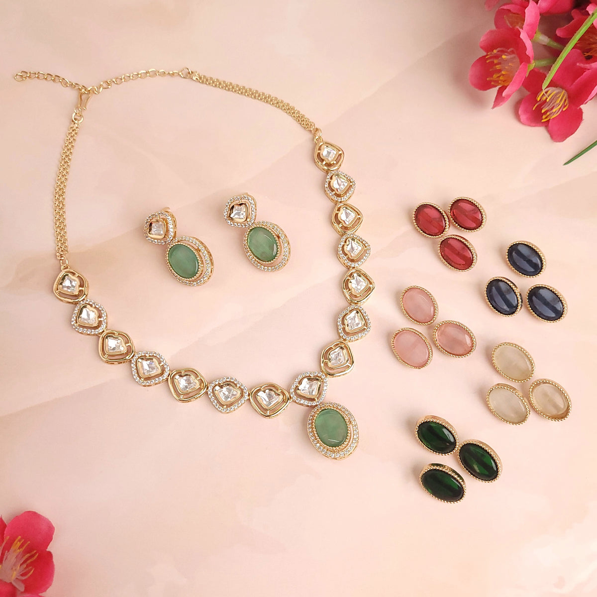 Polki Kundan Changable Stone Jewellery Set - Polki Bliss