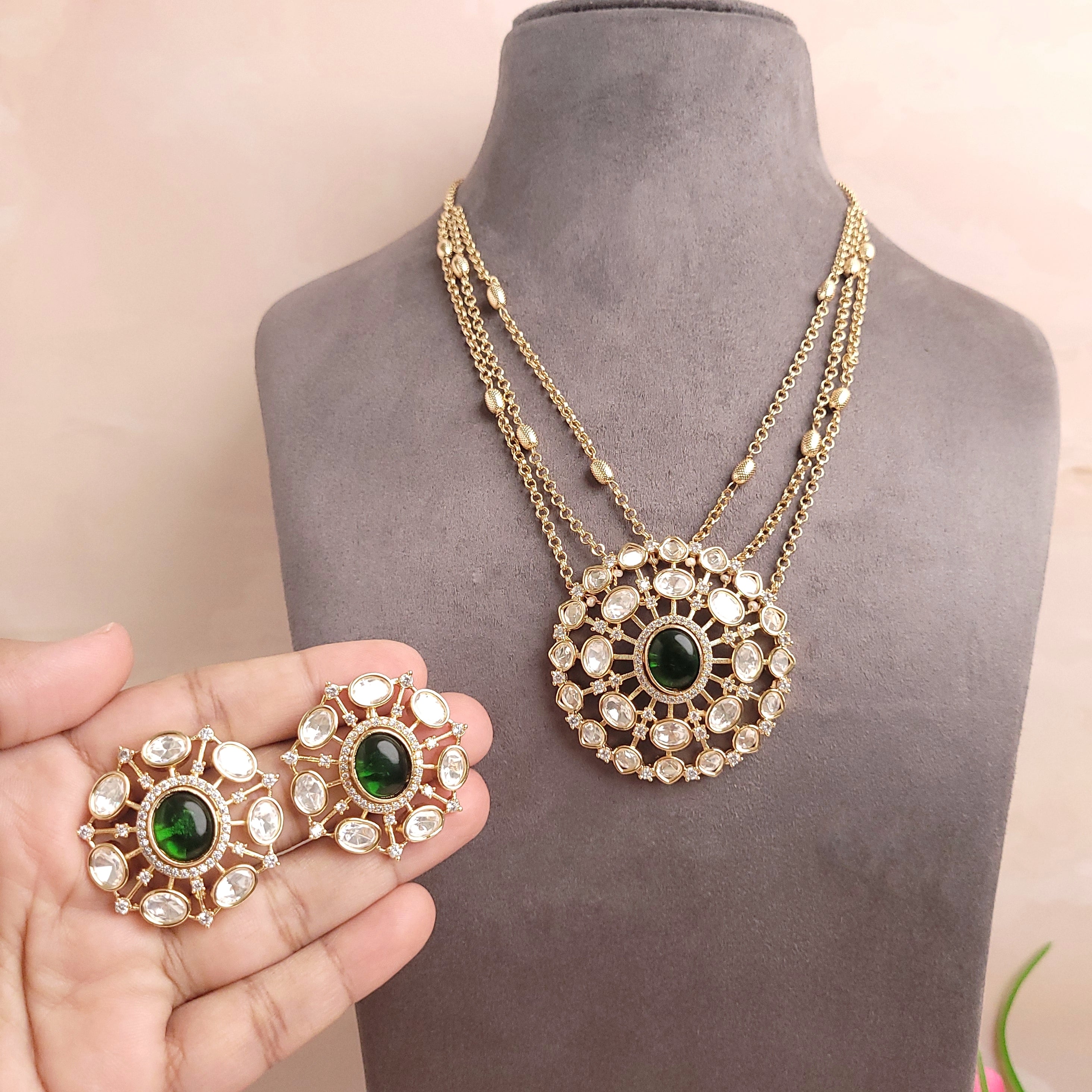 Polki Kundan Changeable Stone Layered Necklace Set - Polki Bliss