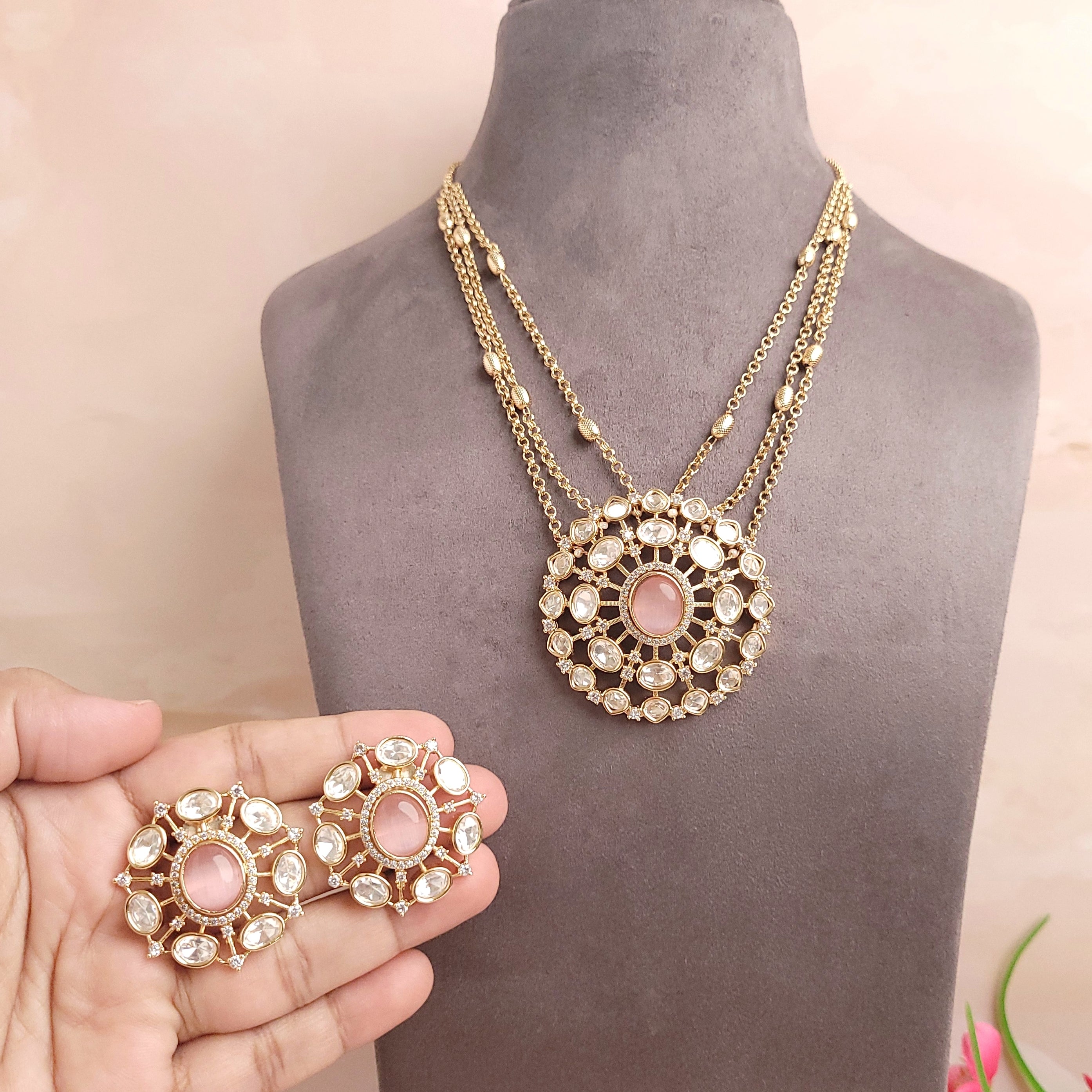 Polki Kundan Changeable Stone Layered Necklace Set - Polki Bliss