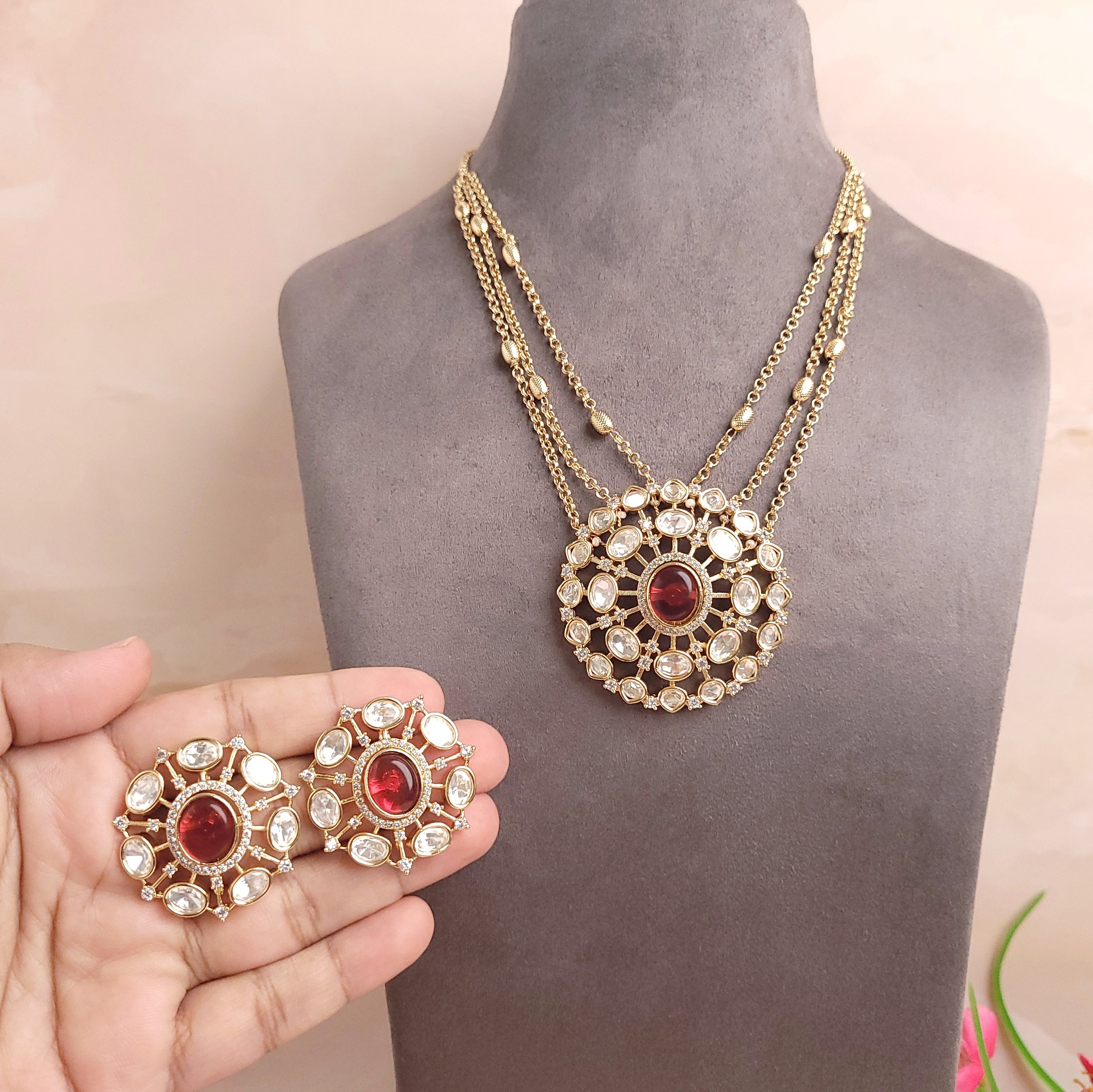 Polki Kundan Changeable Stone Layered Necklace Set - Polki Bliss