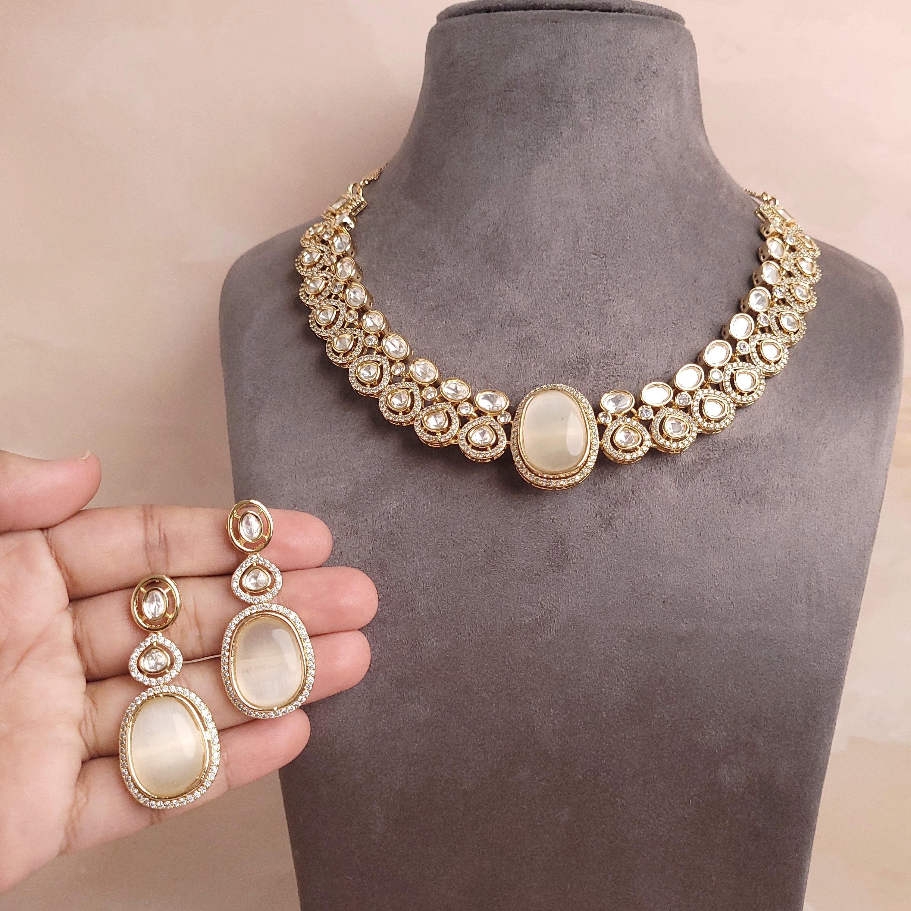 Elegant Polki Kundan Changeable Stone Jewellery Set - Polki Bliss