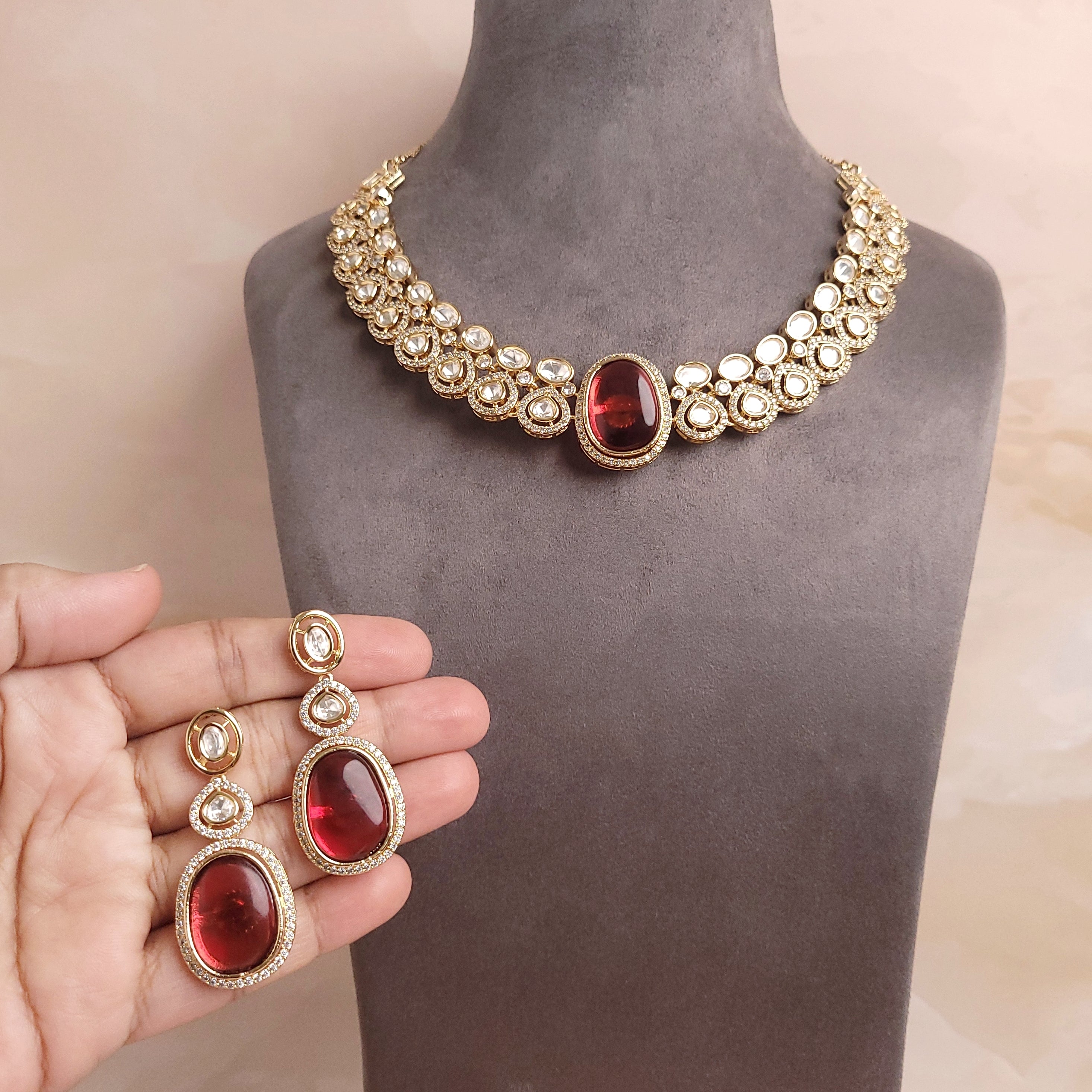 Elegant Polki Kundan Changeable Stone Jewellery Set - Polki Bliss