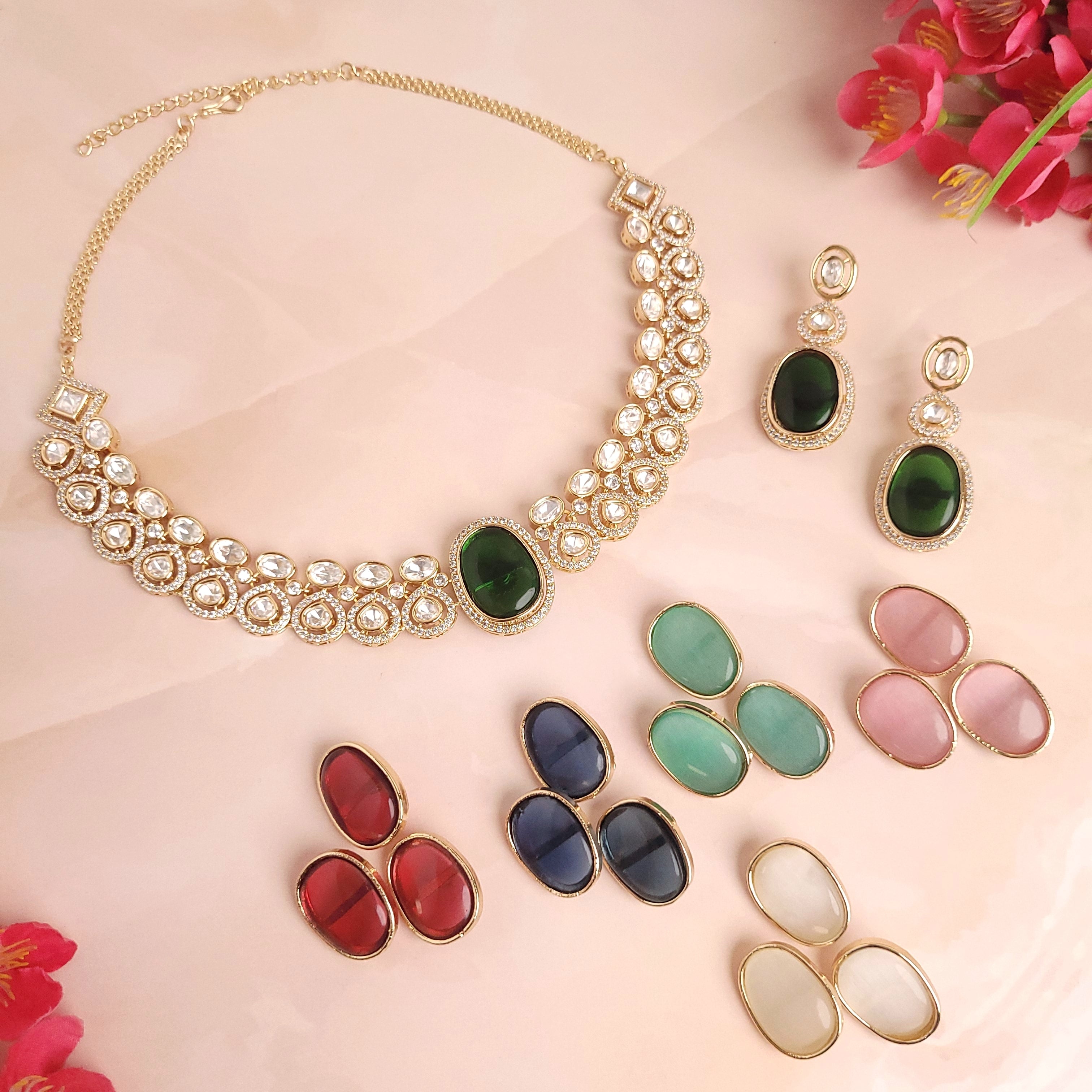 Elegant Polki Kundan Changeable Stone Jewellery Set - Polki Bliss