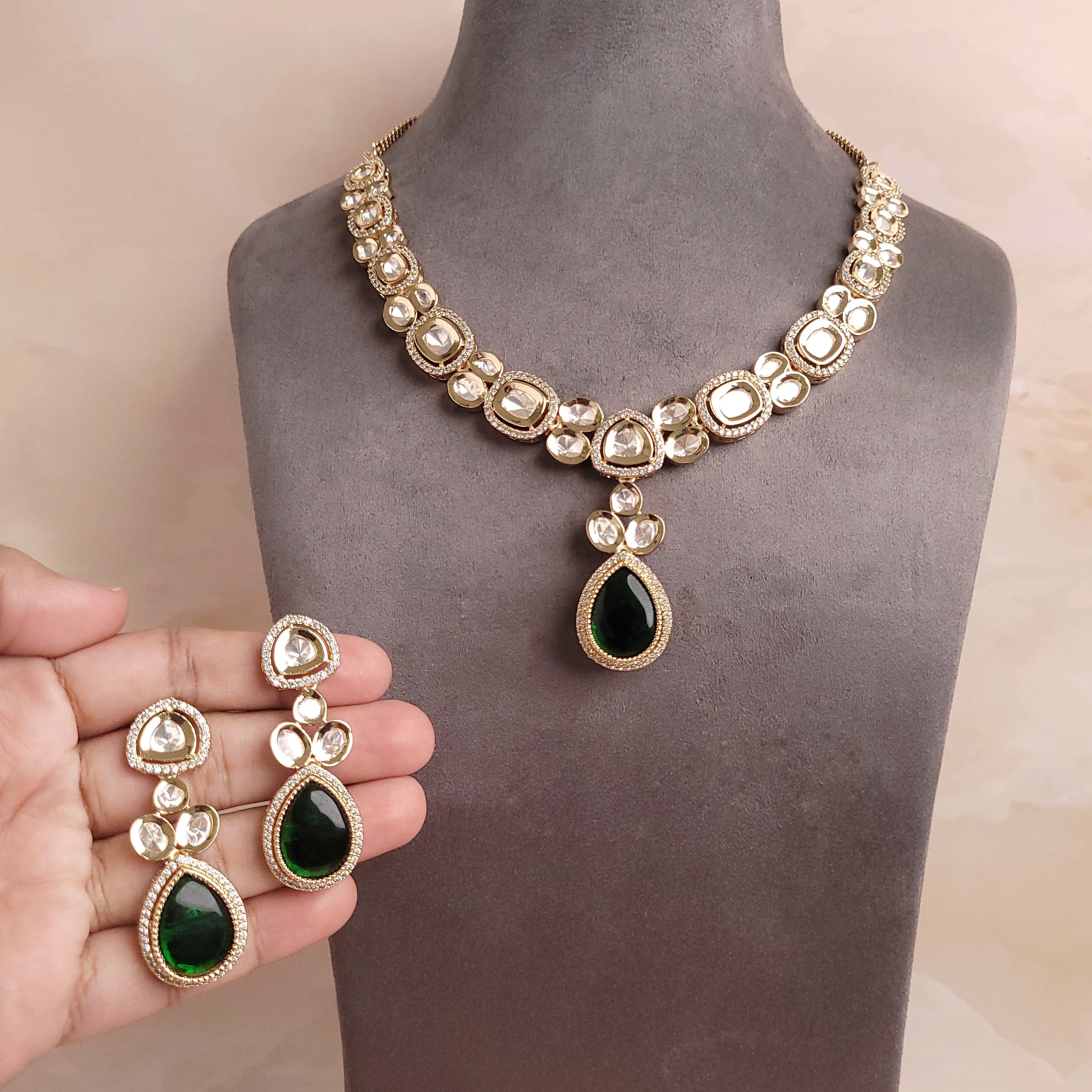 Polki Kundan Changable Stone Jewellery Set - Polki Bliss