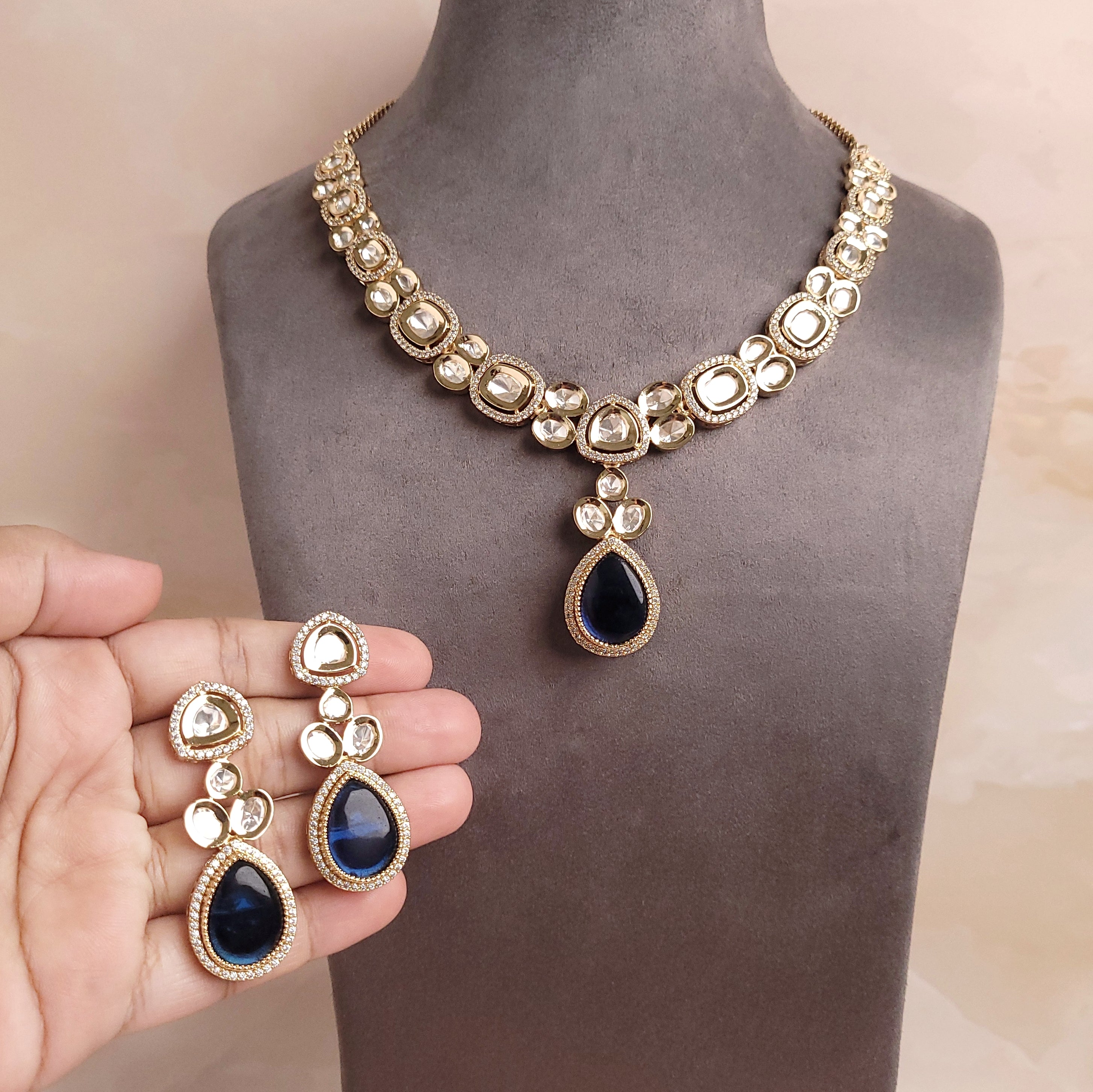 Polki Kundan Changable Stone Jewellery Set - Polki Bliss