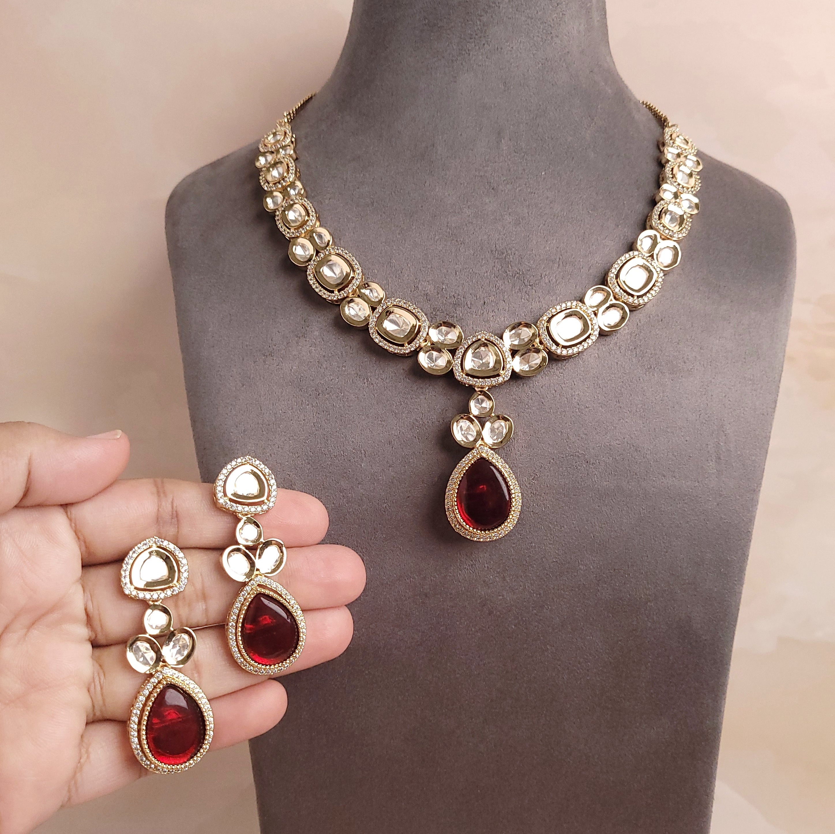 Polki Kundan Changable Stone Jewellery Set - Polki Bliss