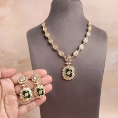 Floral Victorian Green \ Marron \ Peach Necklace Set - Polki Bliss