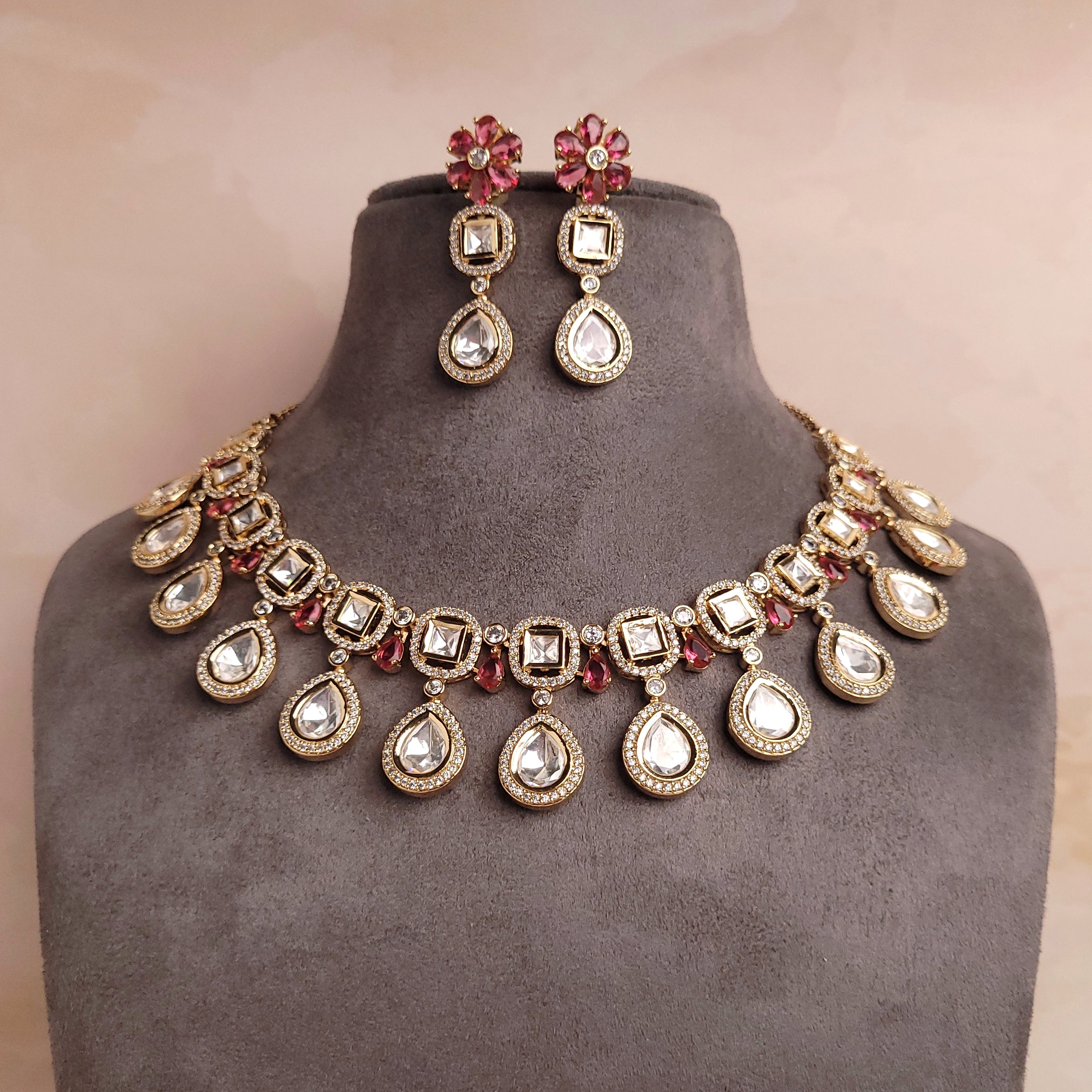 Luxurious Polki Kundan Jadau Necklace Set | Designer Bridal Jewellery - Polki Bliss