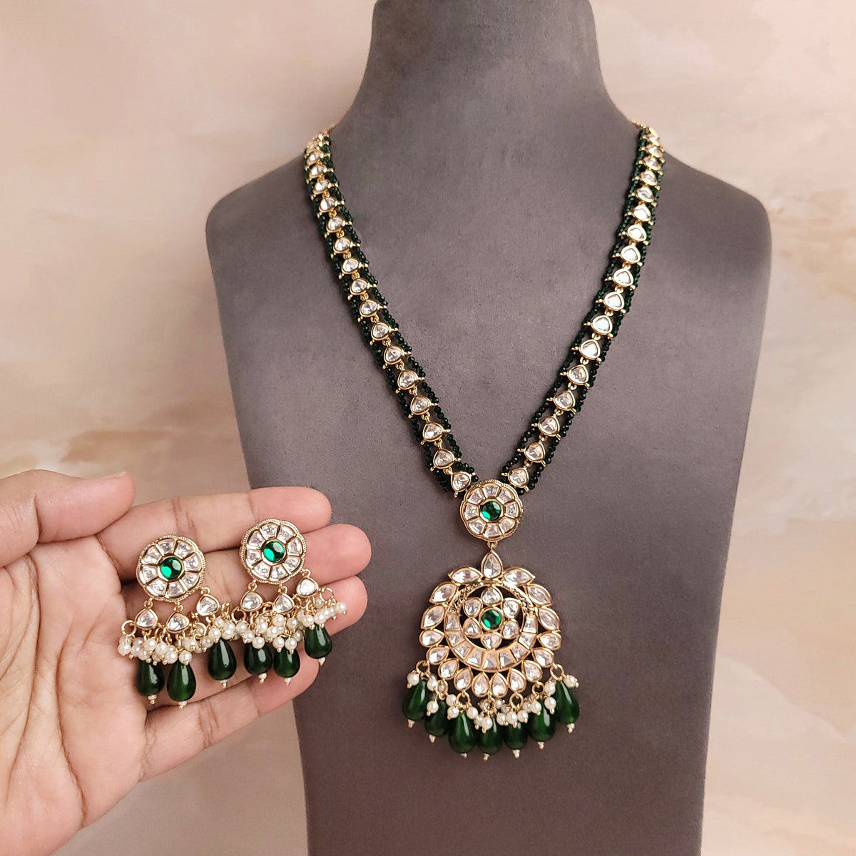 Polki Kundan Handmade Long Jewellery Set - Polki Bliss