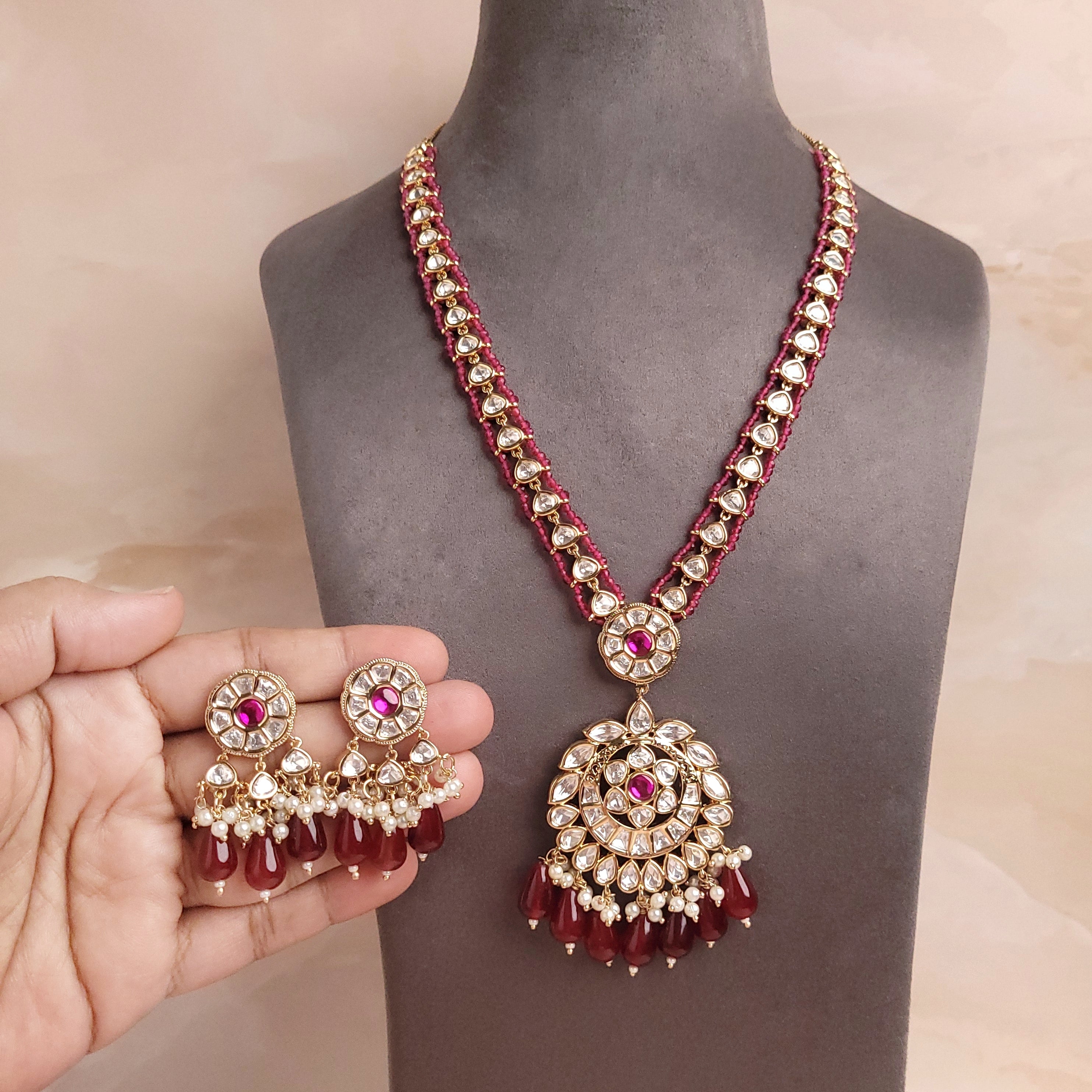 Polki Kundan Handmade Long Jewellery Set - Polki Bliss