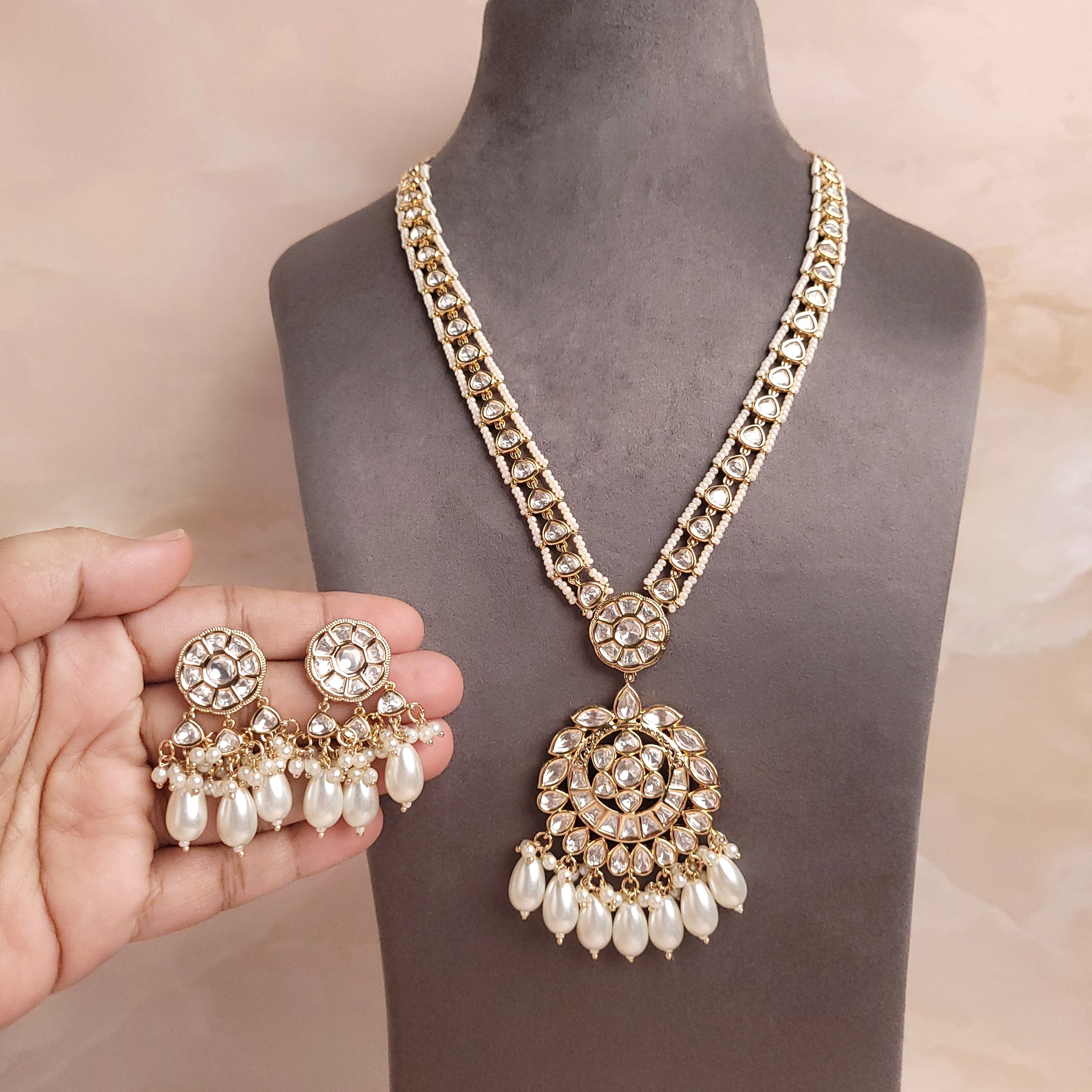 Polki Kundan Handmade Long Jewellery Set - Polki Bliss