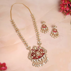 Polki Kundan Long Necklace Set with Earrings - Polki Bliss