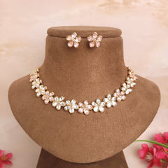 Elegant Flower Design Short Polki Jewelry Set - Polki Bliss