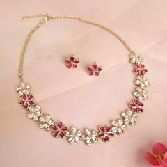 Elegant Flower Design Short Polki Jewelry Set - Polki Bliss