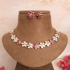 Elegant Flower Design Short Polki Jewelry Set - Polki Bliss