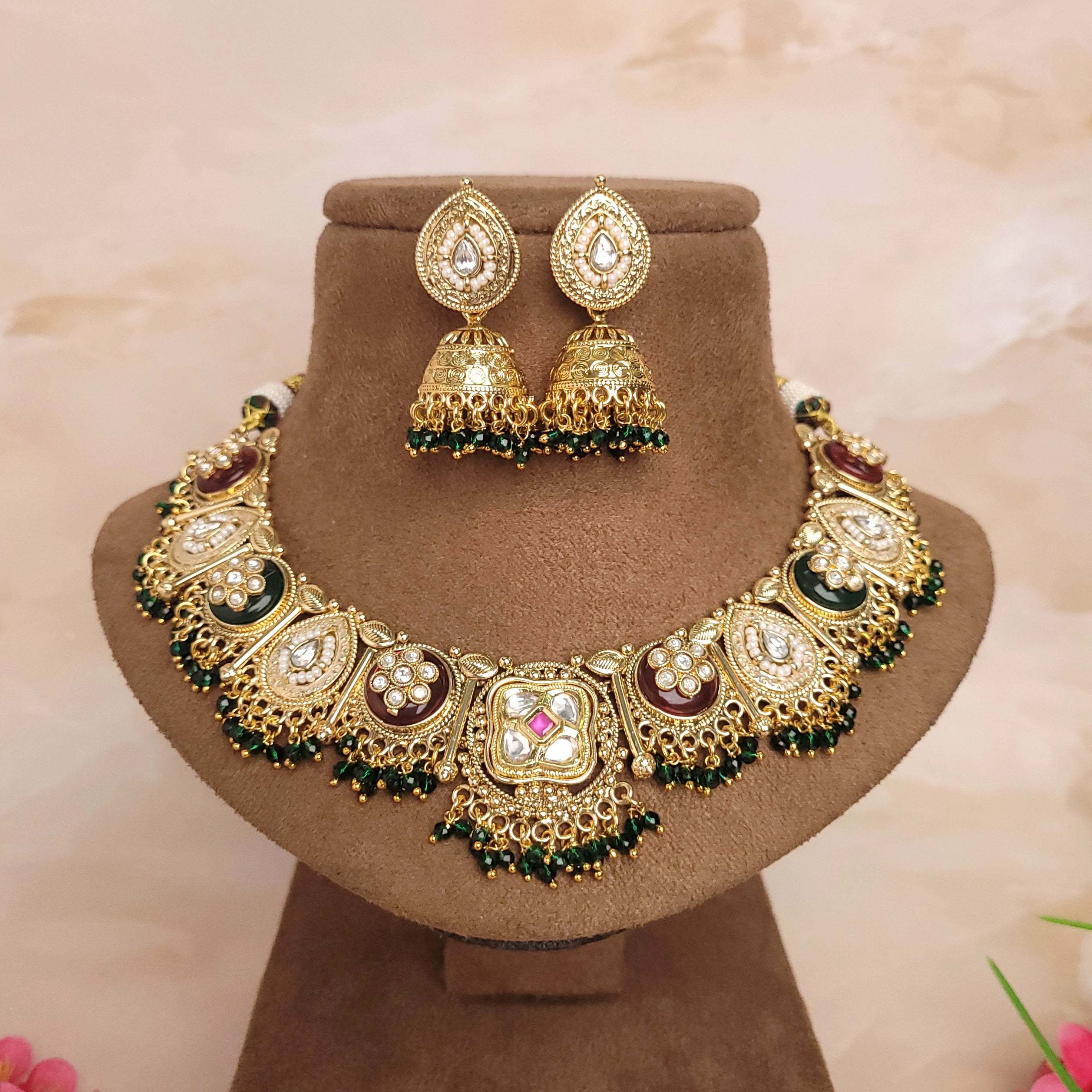 Rajwadi Gold Indian Jewelry Set - Polki Bliss