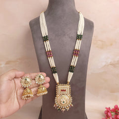 Majestic Multi-String Polki Kundan Long Jewellery Set - Polki Bliss