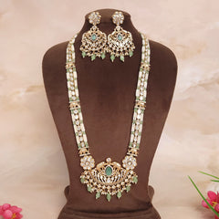 Exclusive Long Polki & Pearl Rajwadi Indian Jewelry Set - Polki Bliss