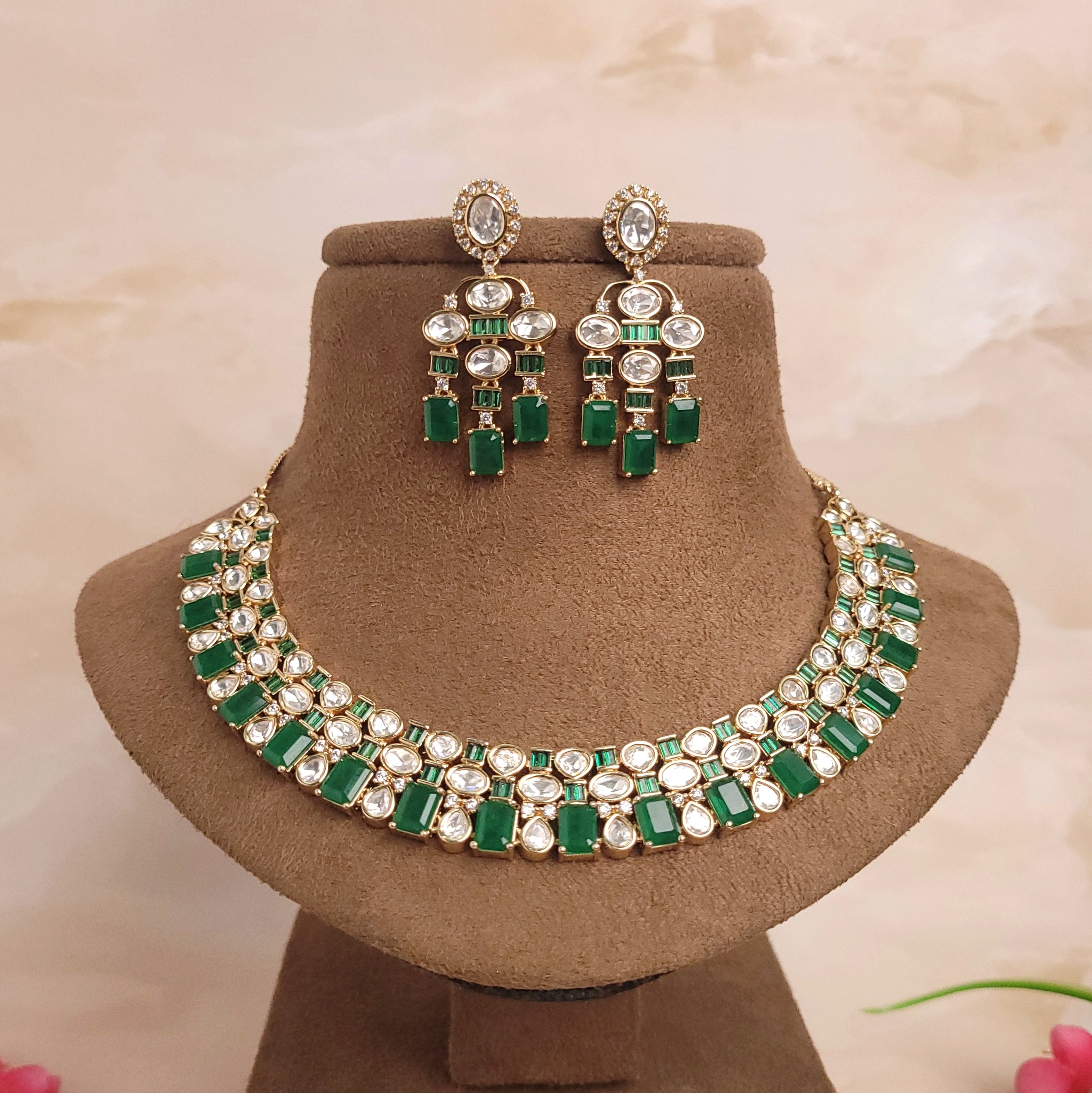 Elegant Stone Studded Polki Kundan Jewellery Set - Polki Bliss