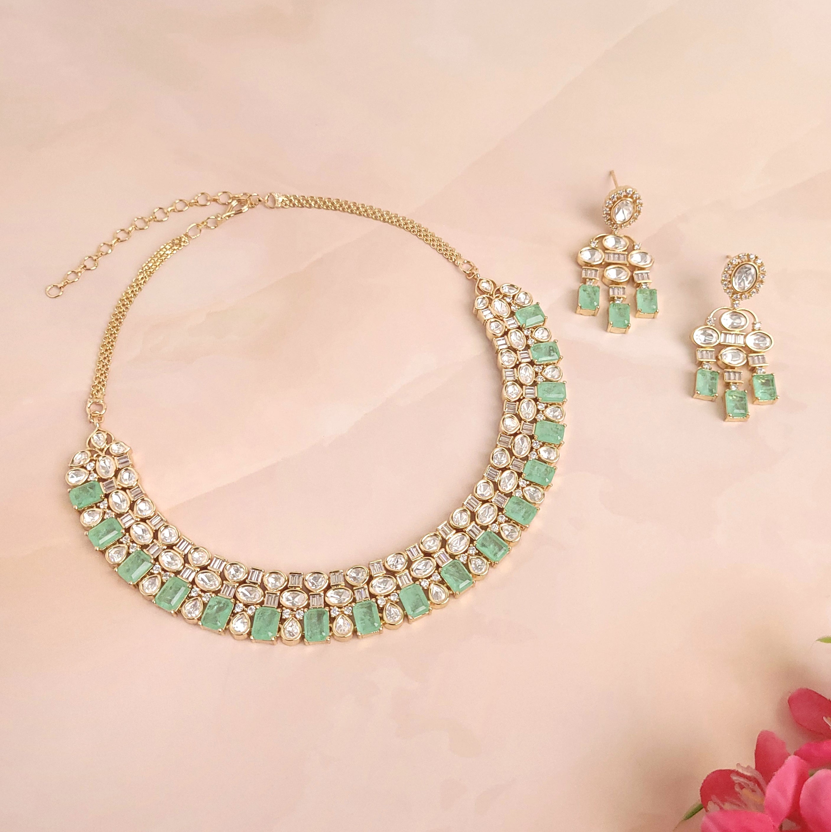 Elegant Stone Studded Polki Kundan Jewellery Set - Polki Bliss