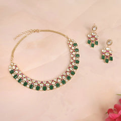 Elegant Stone Studded Polki Kundan Jewellery Set - Polki Bliss