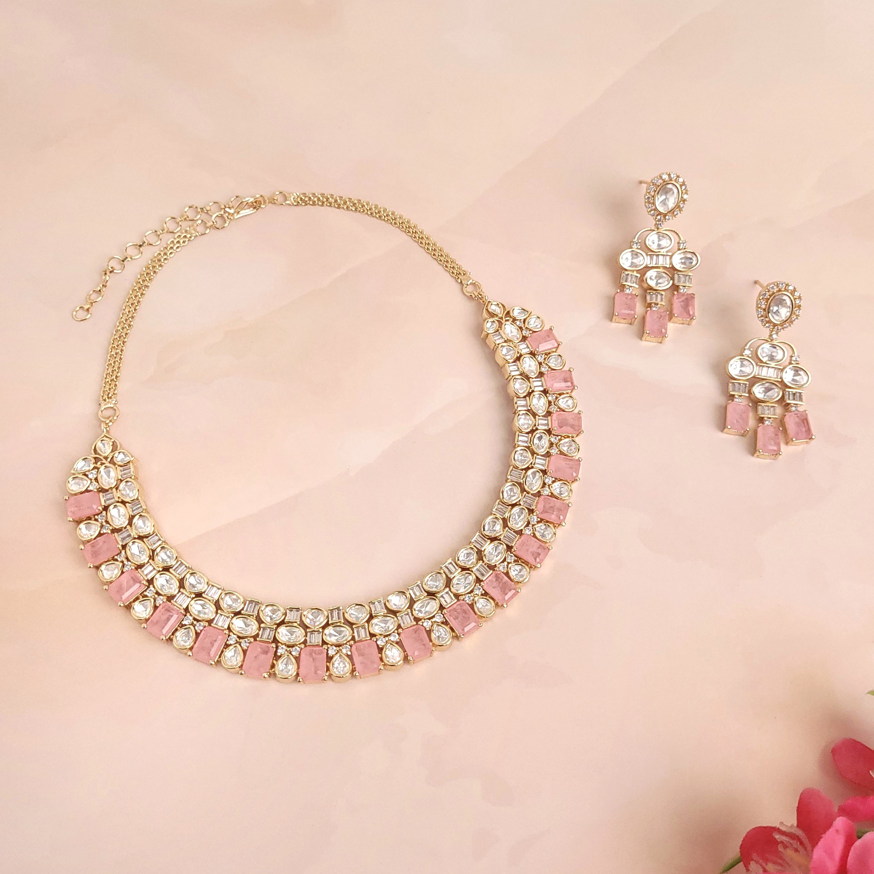 Elegant Stone Studded Polki Kundan Jewellery Set - Polki Bliss