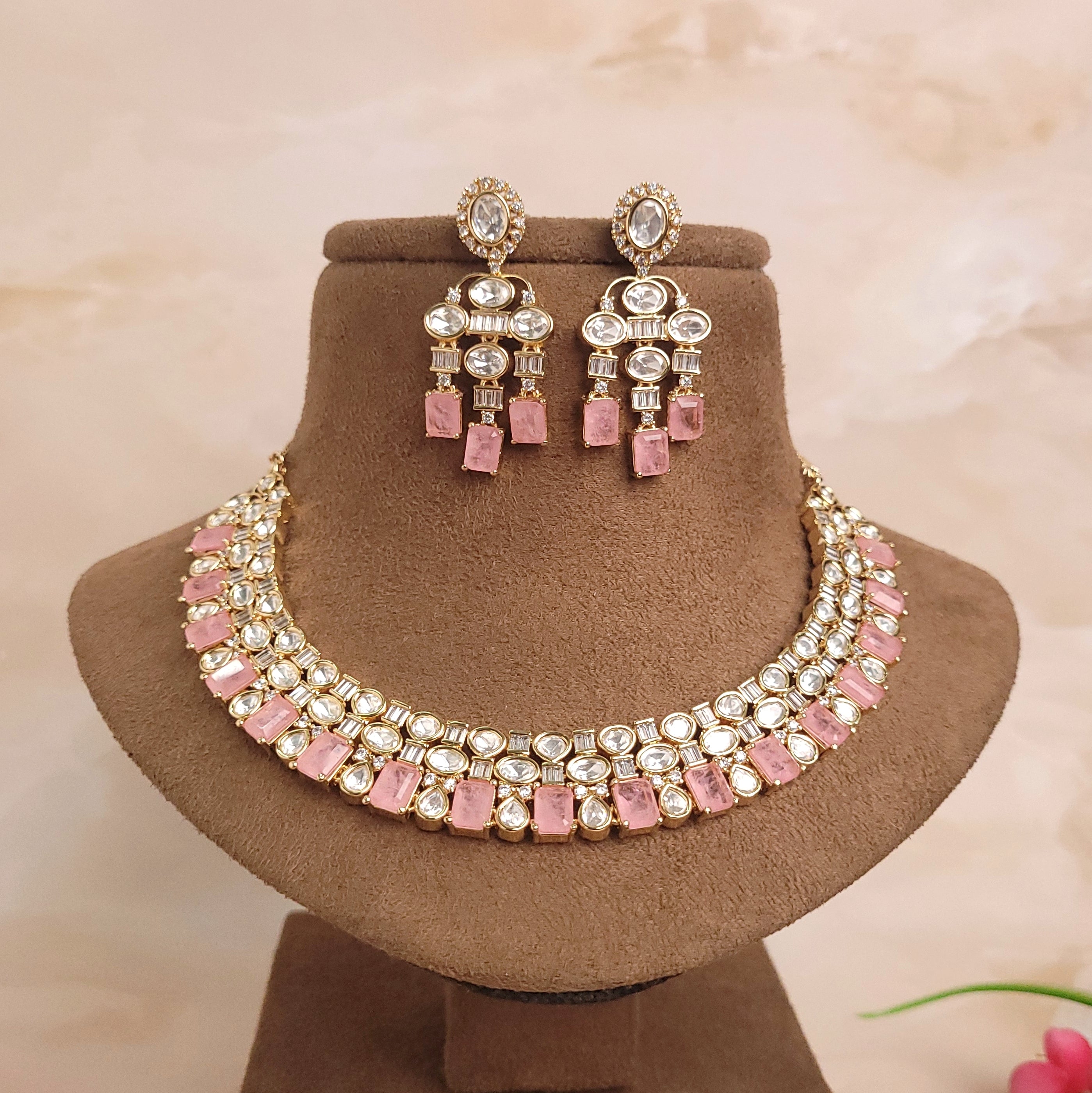 Elegant Stone Studded Polki Kundan Jewellery Set - Polki Bliss