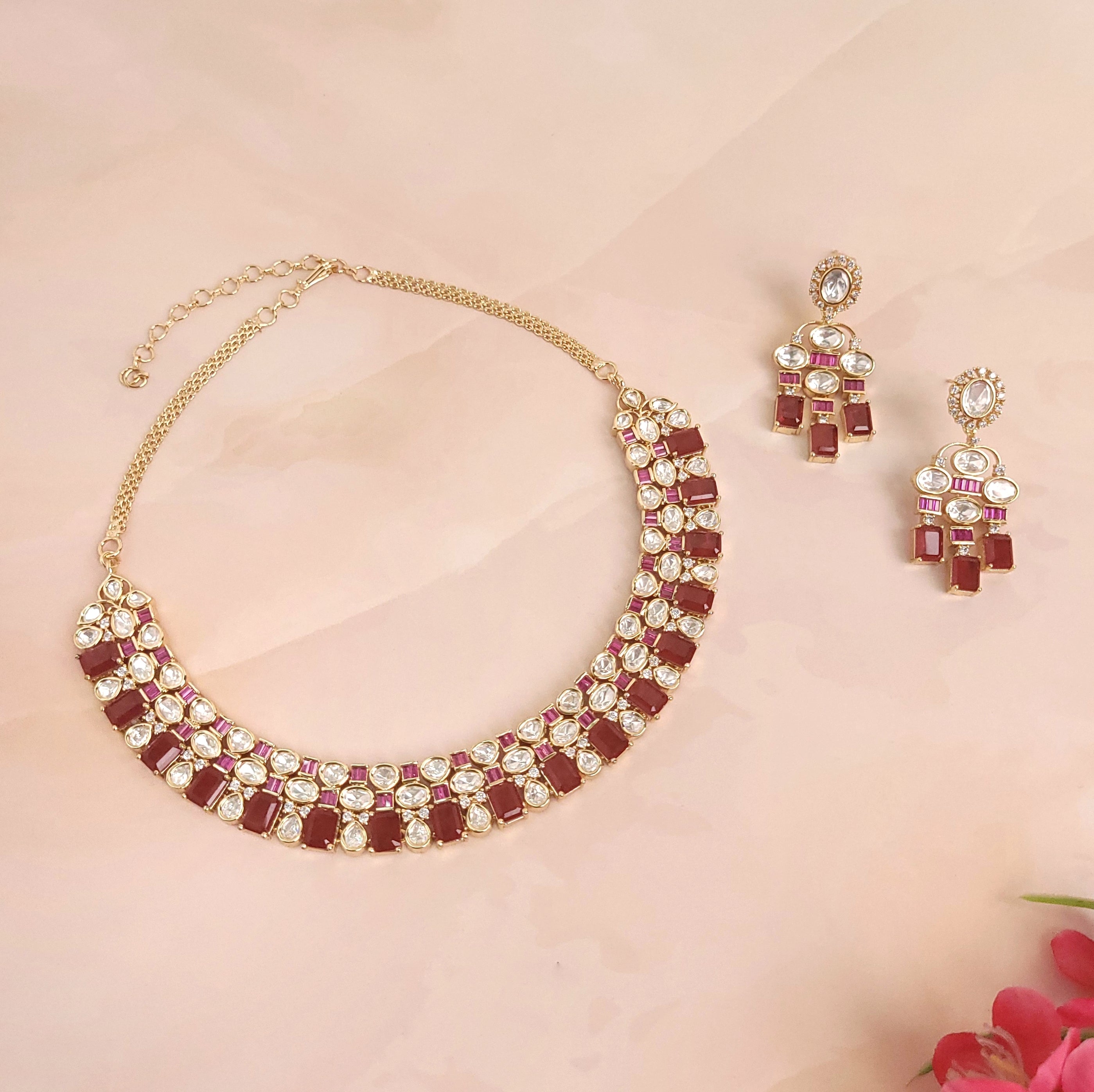 Elegant Stone Studded Polki Kundan Jewellery Set - Polki Bliss