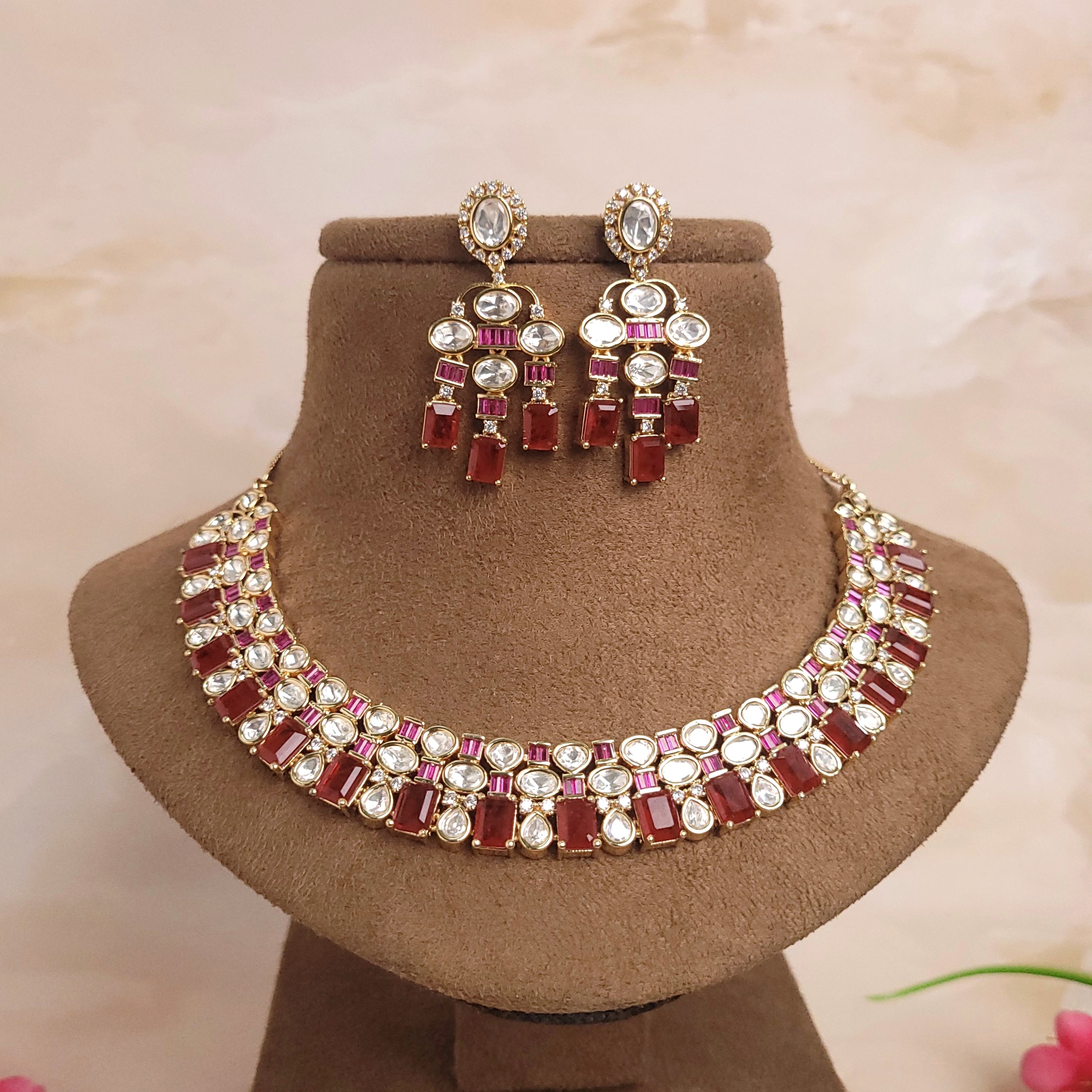 Elegant Stone Studded Polki Kundan Jewellery Set - Polki Bliss