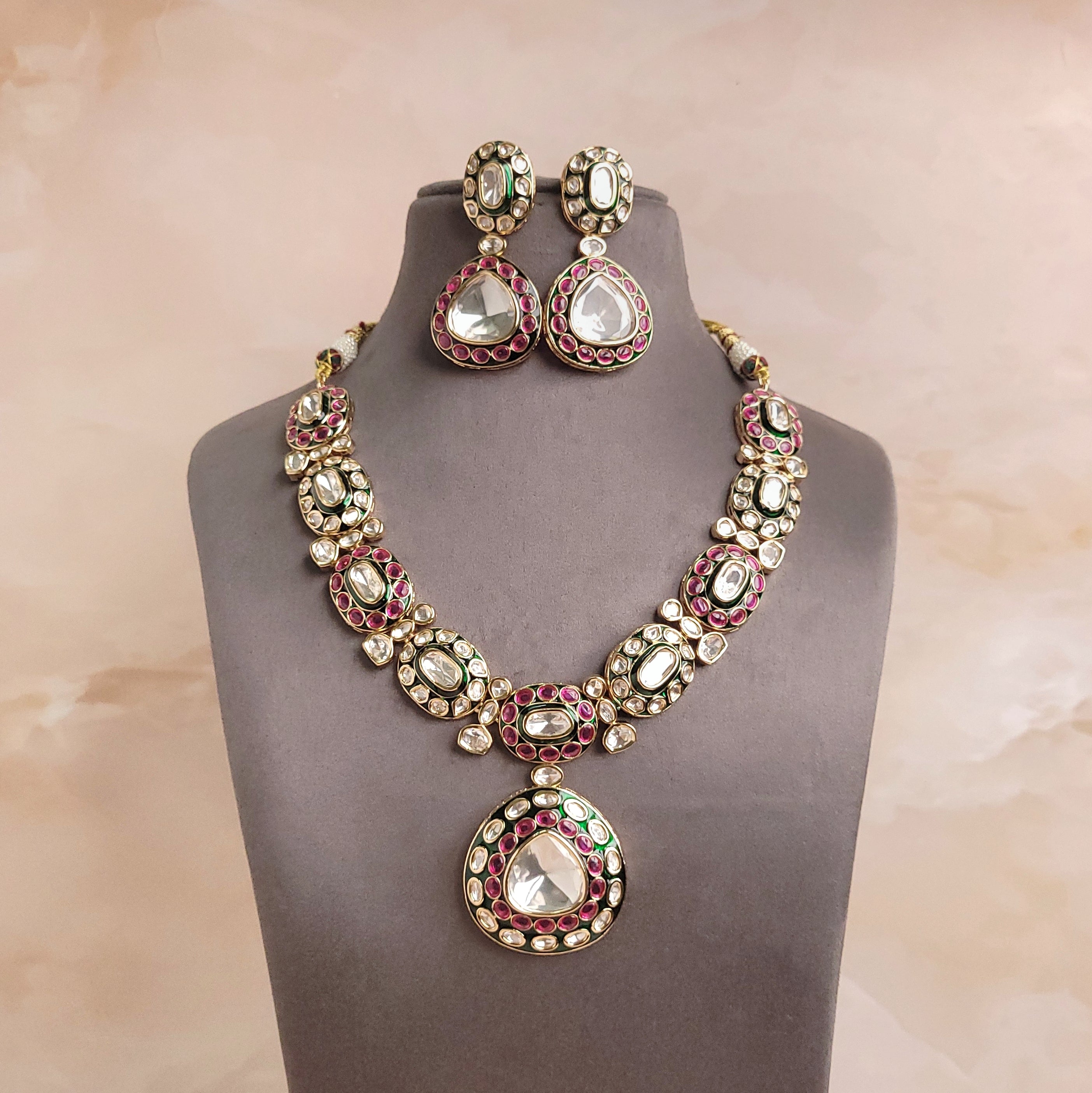 Royal Polki Meenakari Polki Kundan Jewelry Set - Polki Bliss