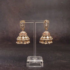 Kundan Jhumka Earrings - Gold Finish - Perfect for Weddings