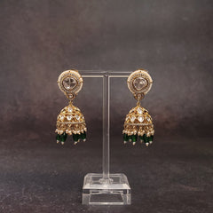 Green Color Jhumka - Polki Style Gold-Finish - Perfect for Festivals