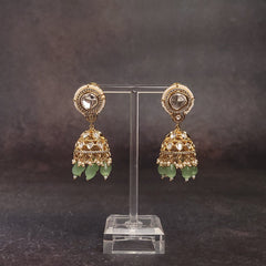 Green Color Jhumka - Polki Style Gold-Finish - Perfect for Festivals