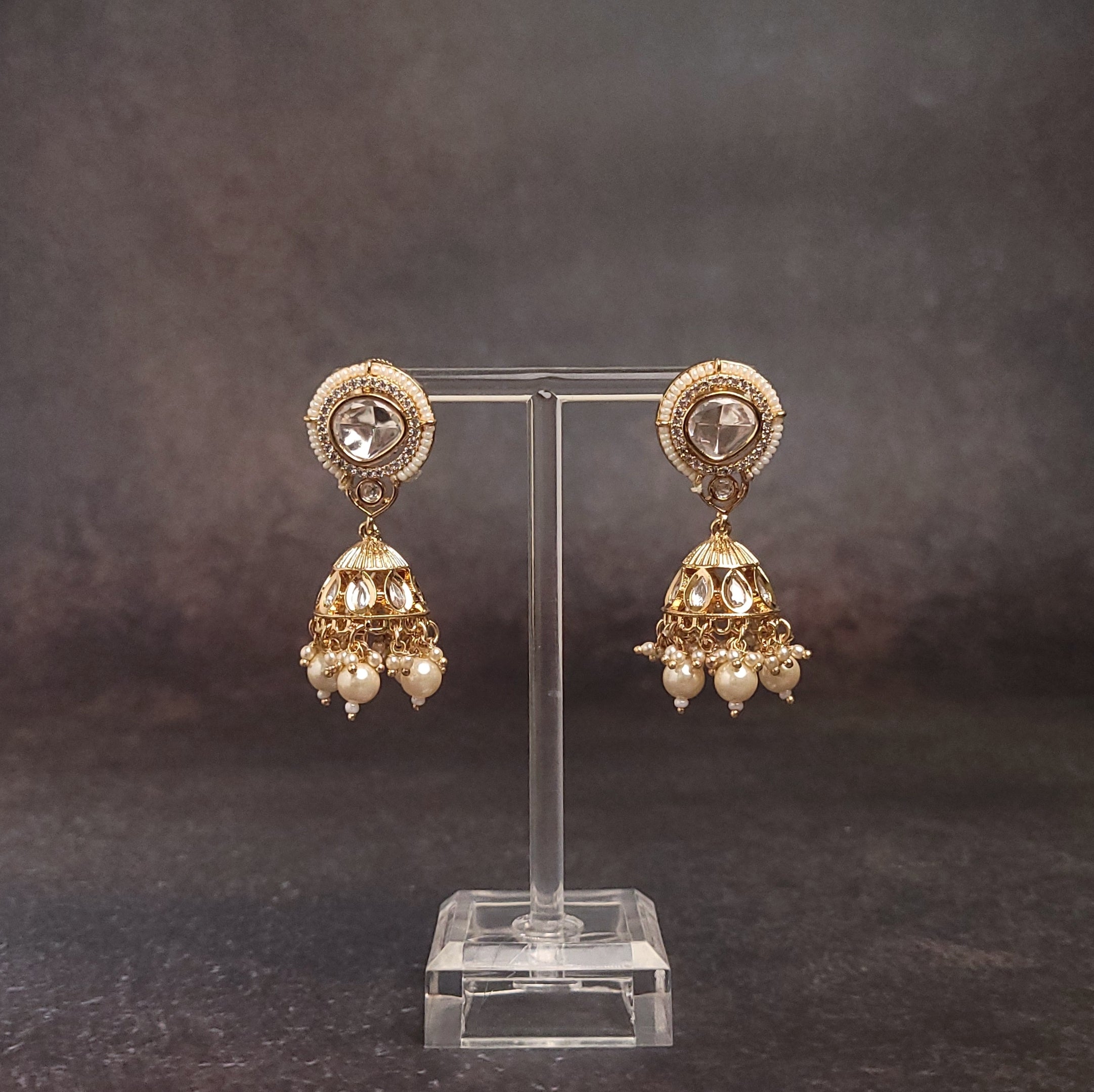 Gold And Pearl Jhumka Earrings - Traditional Imitation Jewelry Online.